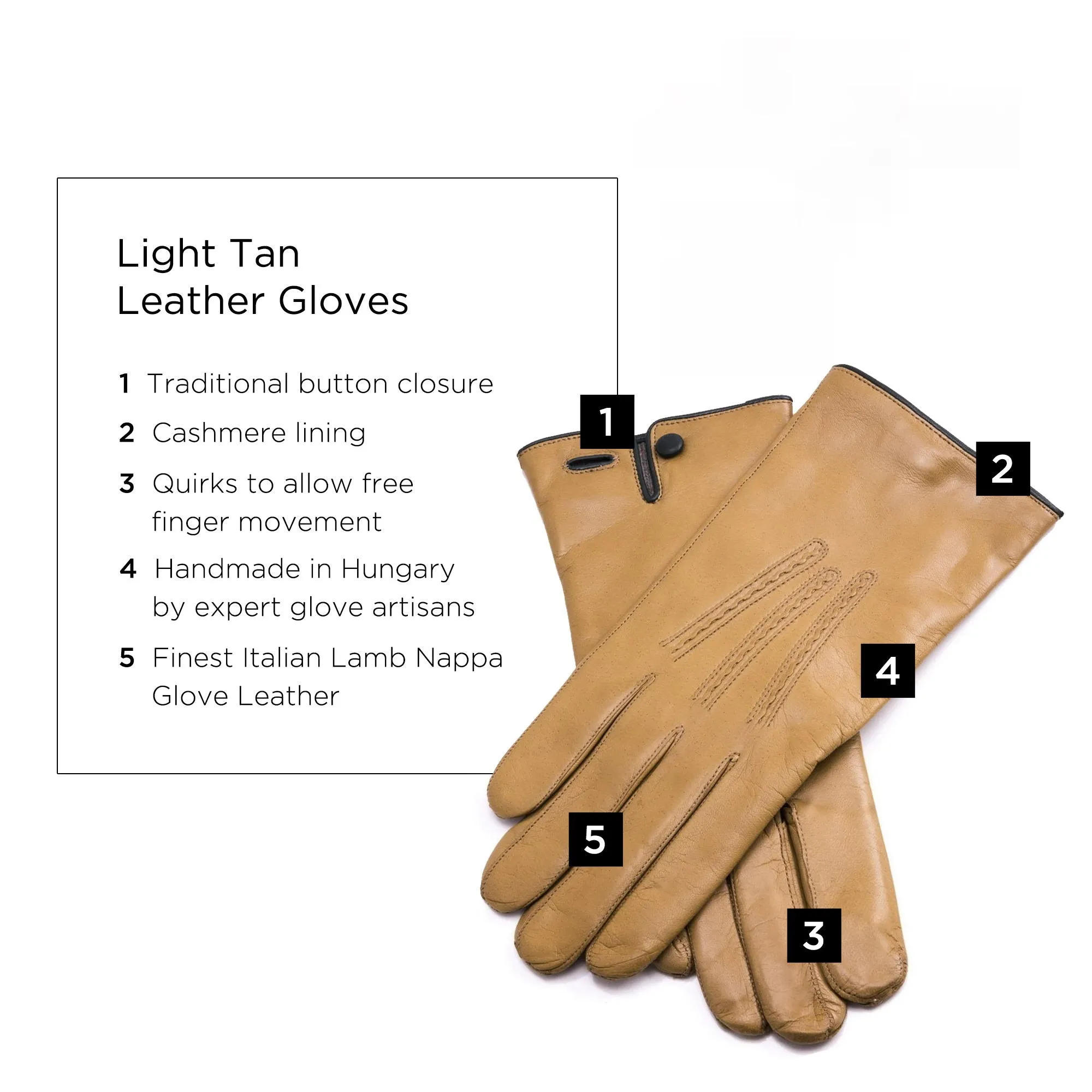 Light Tan Cashmere Lined Lamb Nappa Gloves