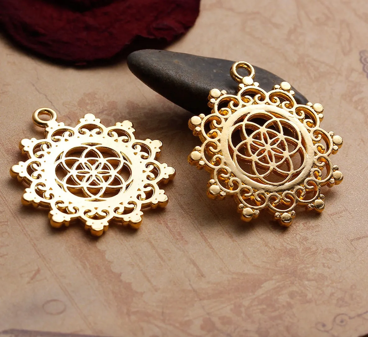 Lotus Flower Seed of Life Sacred Geometry Hindu Gold-Colored Pendant