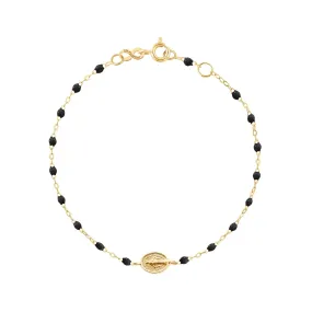 Madone Charm Classic Gigi Black bracelet, Yellow Gold, 6.7"