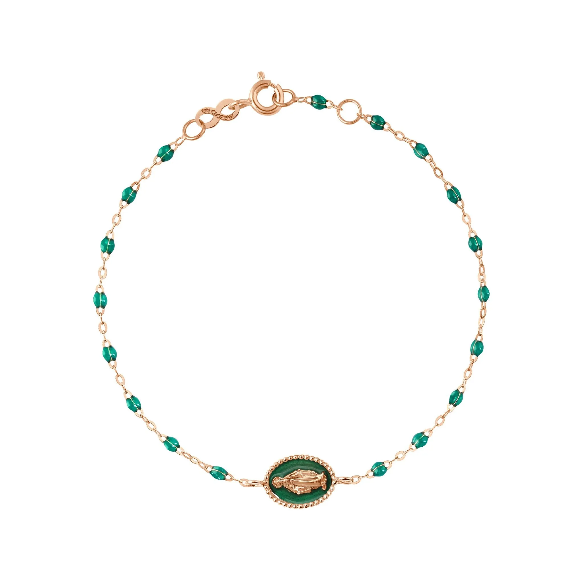 Madone resin charm Classic Gigi Emerald bracelet, Rose Gold, 6.7"