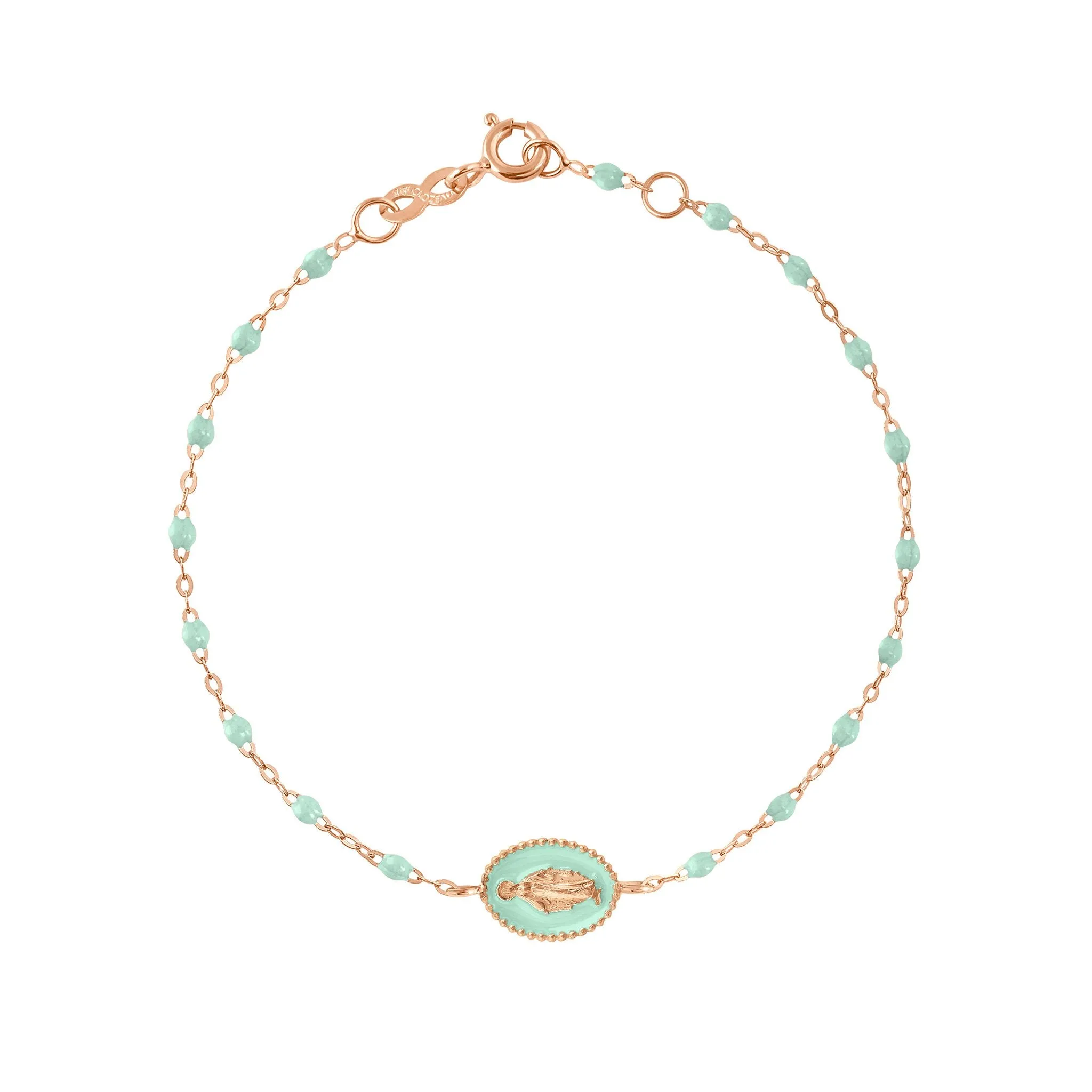 Madone resin charm Classic Gigi Jade bracelet, Rose Gold, 6.7"