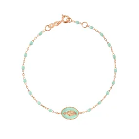 Madone resin charm Classic Gigi Jade bracelet, Rose Gold, 6.7"