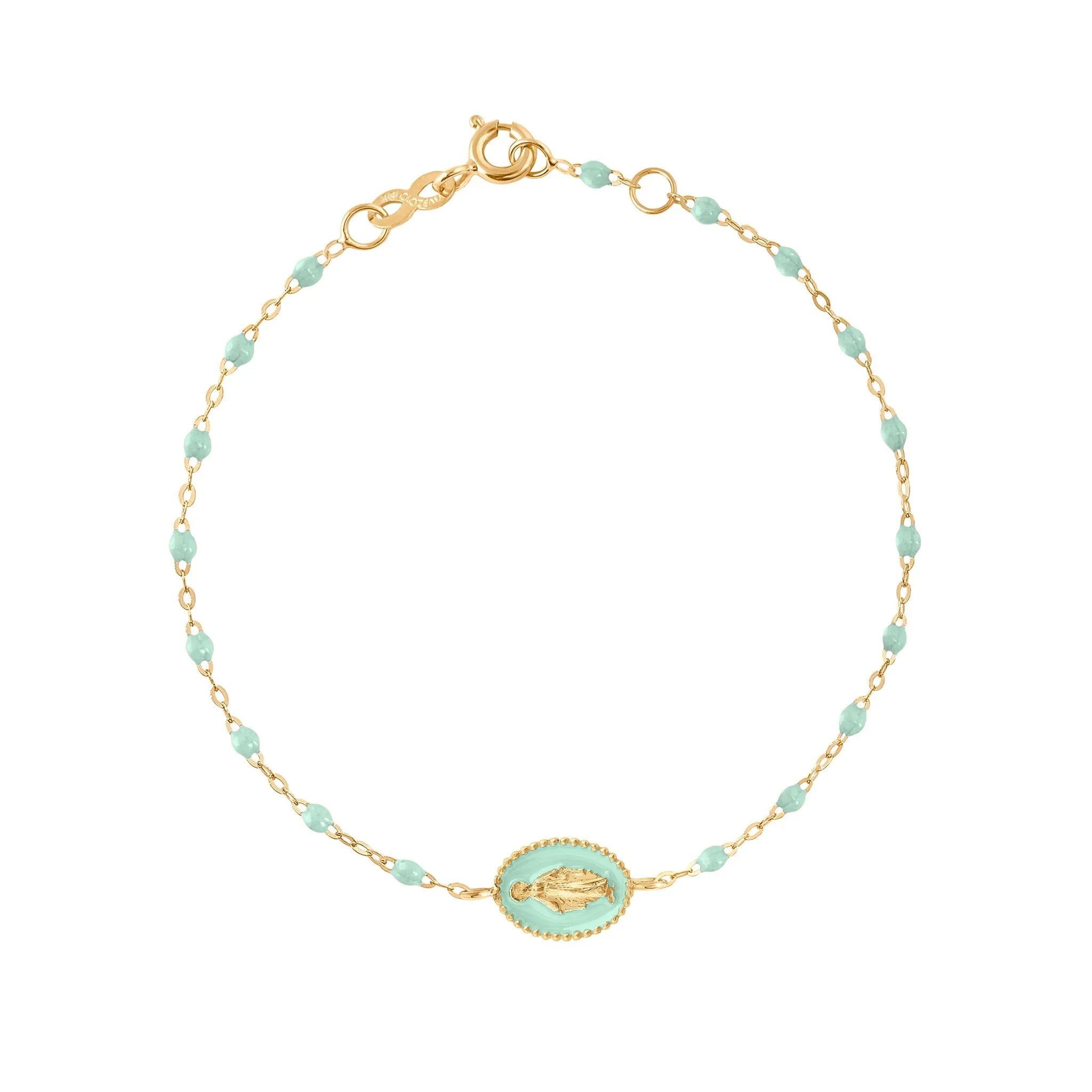 Madone resin charm Classic Gigi Jade bracelet, Yellow Gold, 6.7"