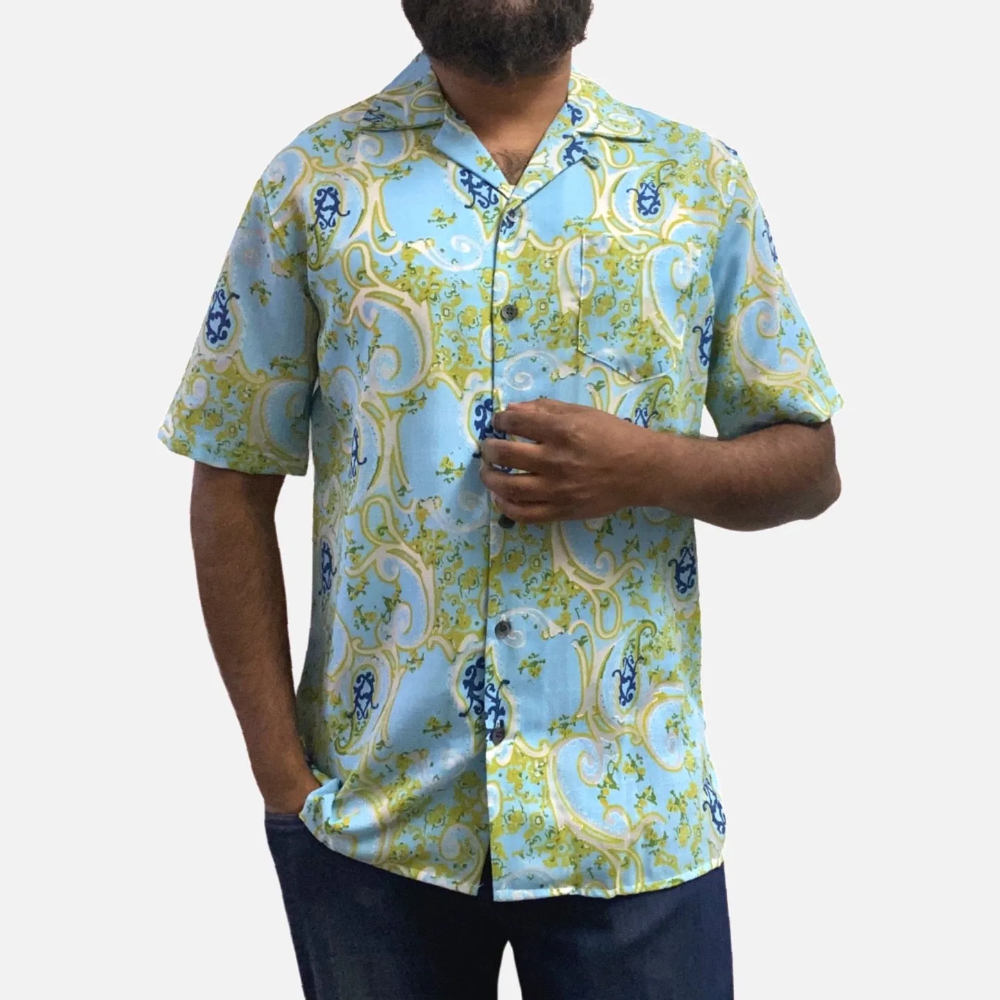 Mens Turquoise Short Sleeve Open Neck Shirt | Classic Fit