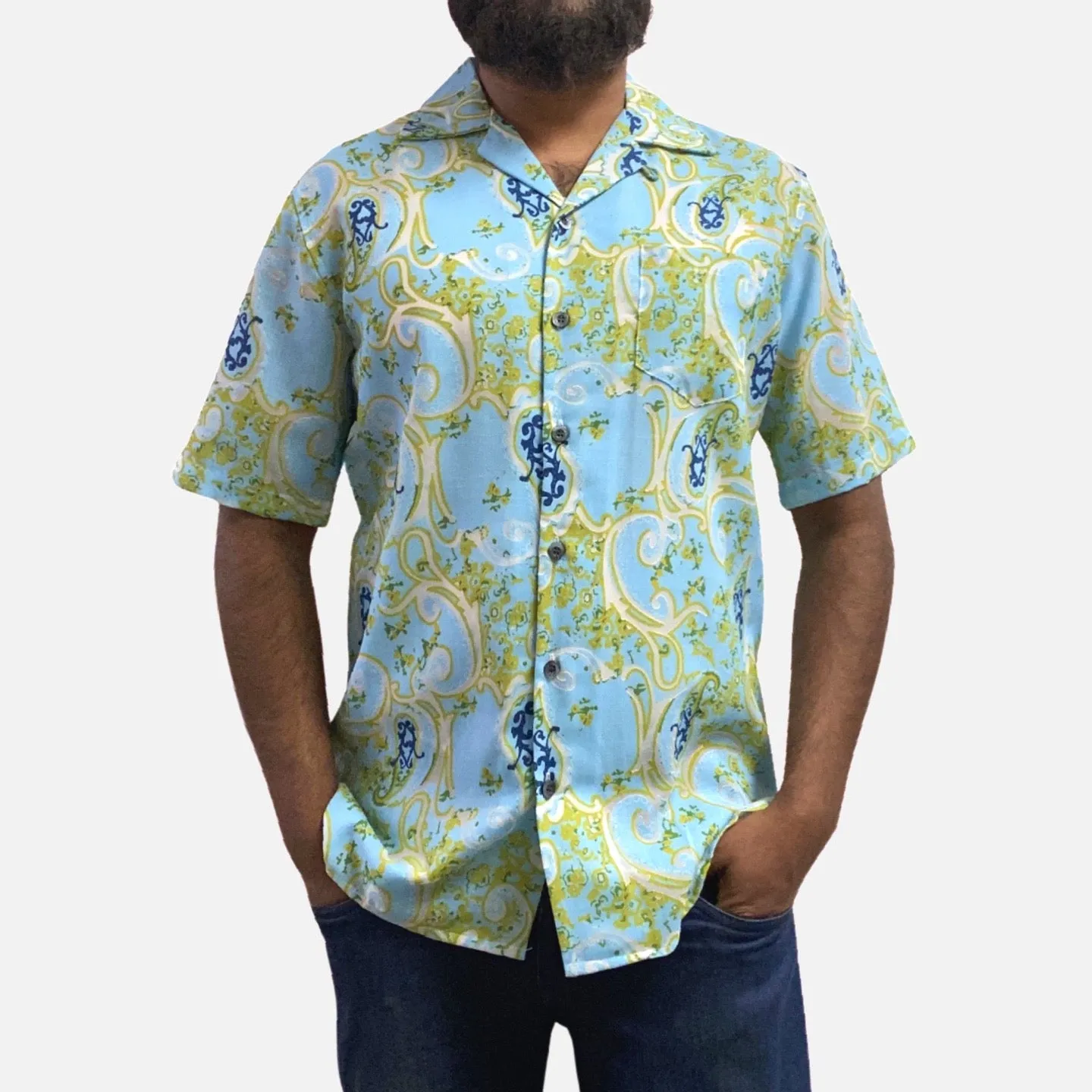 Mens Turquoise Short Sleeve Open Neck Shirt | Classic Fit