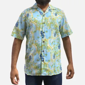 Mens Turquoise Short Sleeve Open Neck Shirt | Classic Fit