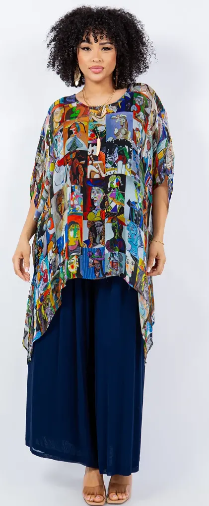 Modern Art Oversize Tunic Top Lagenlook Boho Hippie Chic SML-6X 