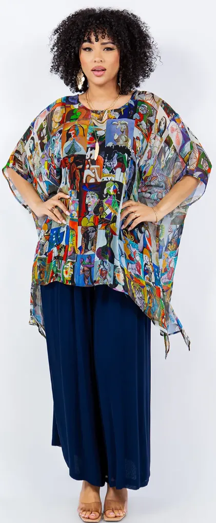 Modern Art Oversize Tunic Top Lagenlook Boho Hippie Chic SML-6X 