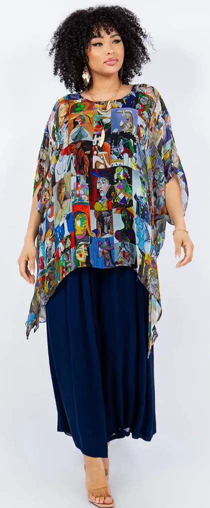 Modern Art Oversize Tunic Top Lagenlook Boho Hippie Chic SML-6X 