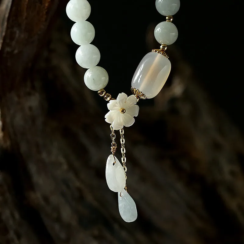 Natural Jade Agate Shell Water Drop Flower Bead Bracelet