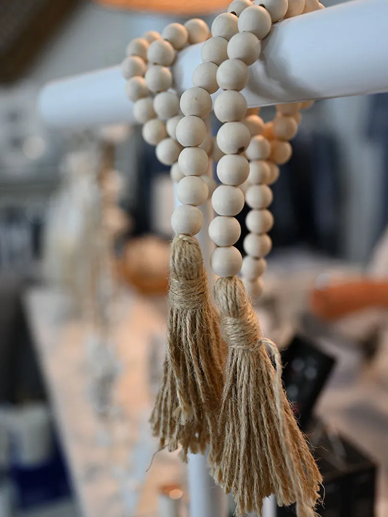 Natural Wood Bead Garland with Tassels