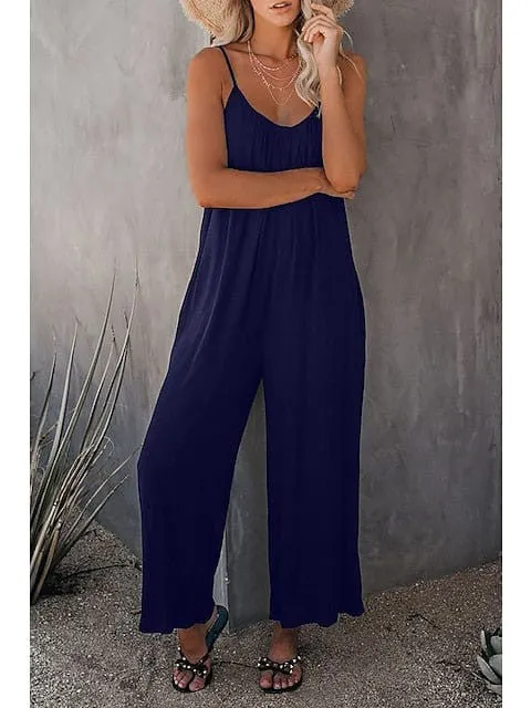 Navy Blue Wide Leg Jumpsuit for Effortless Summer Style