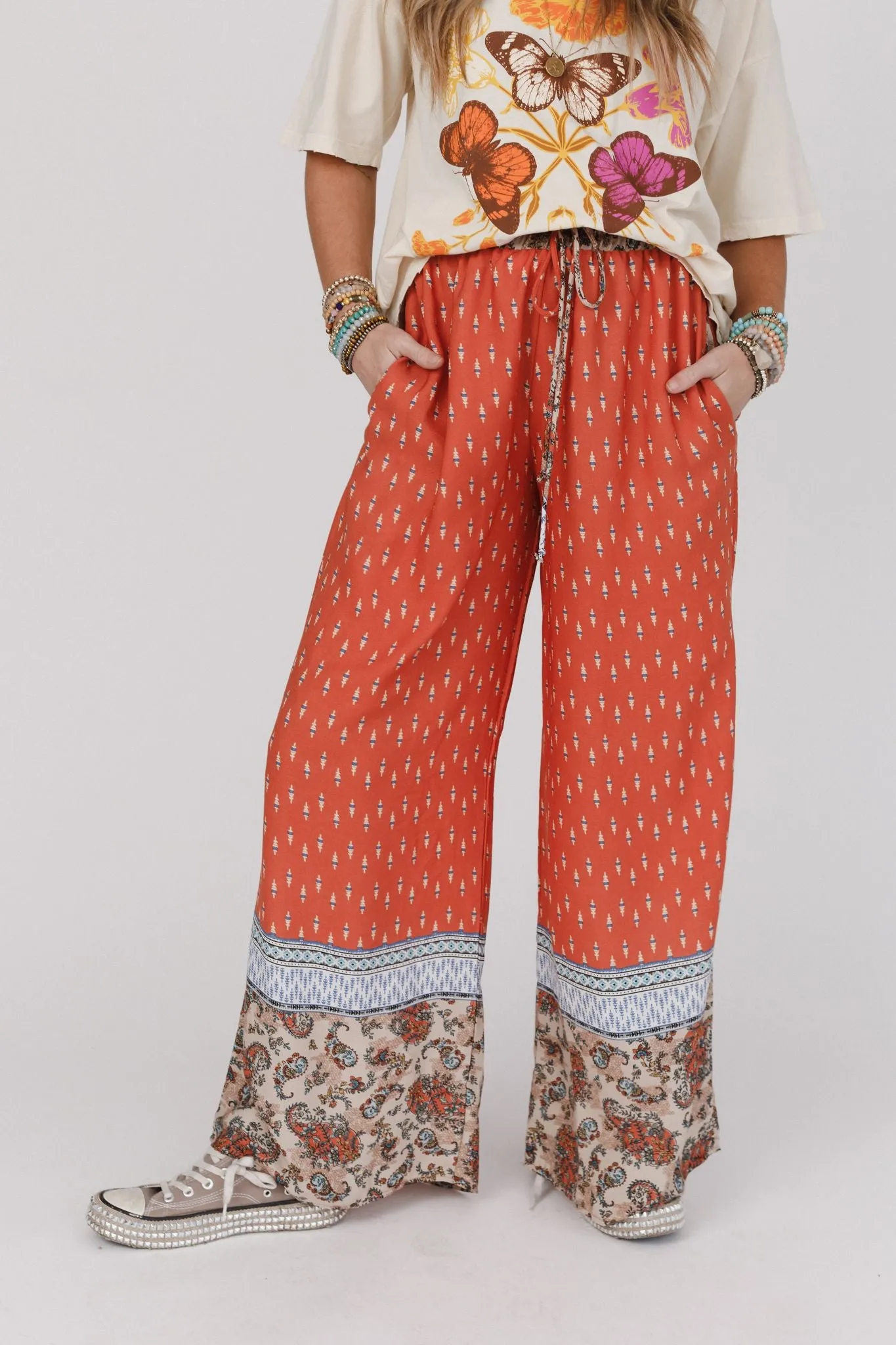 Nessie Wide Leg Drawstring Pant - Orange