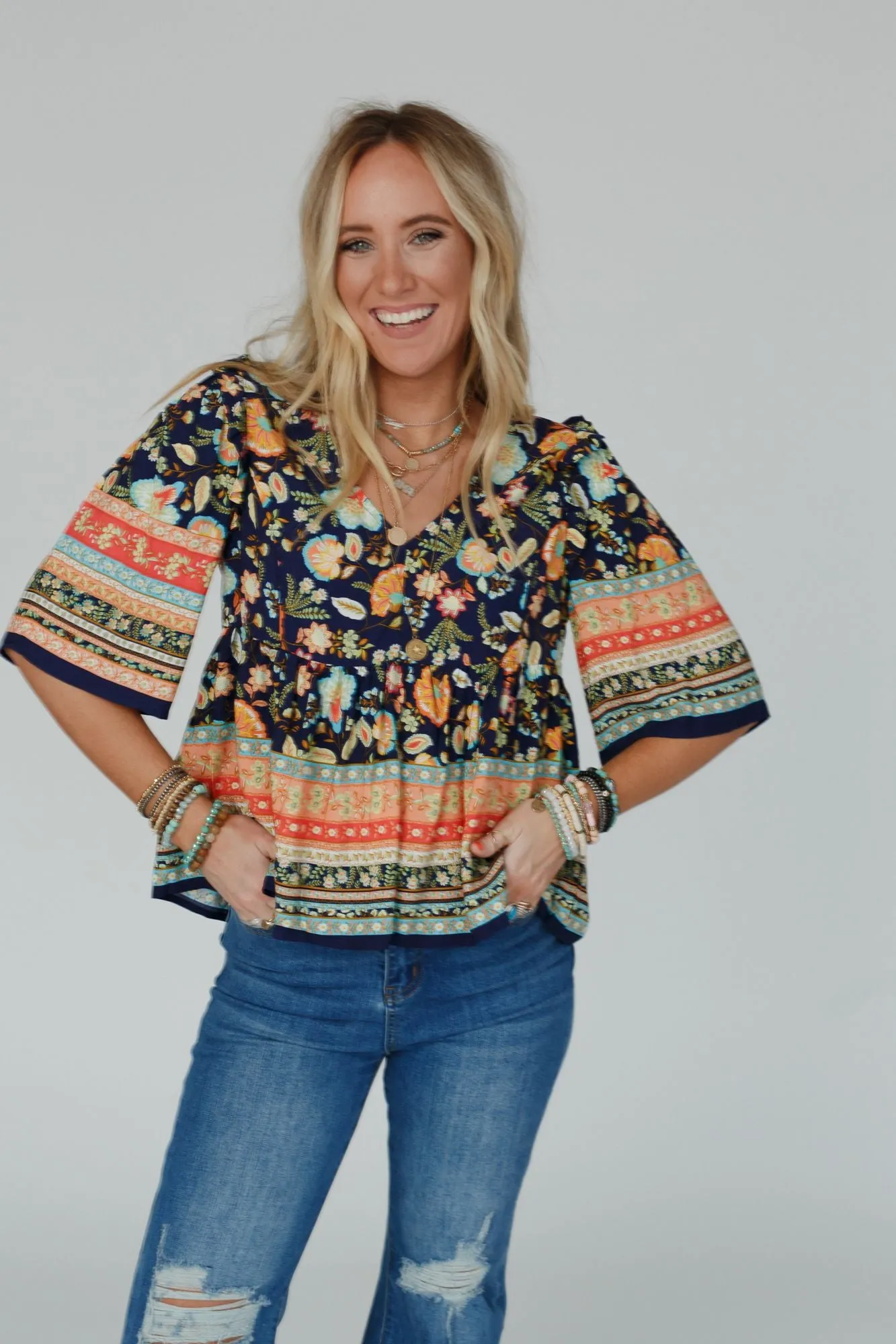 Paisley Bloom Top - Navy