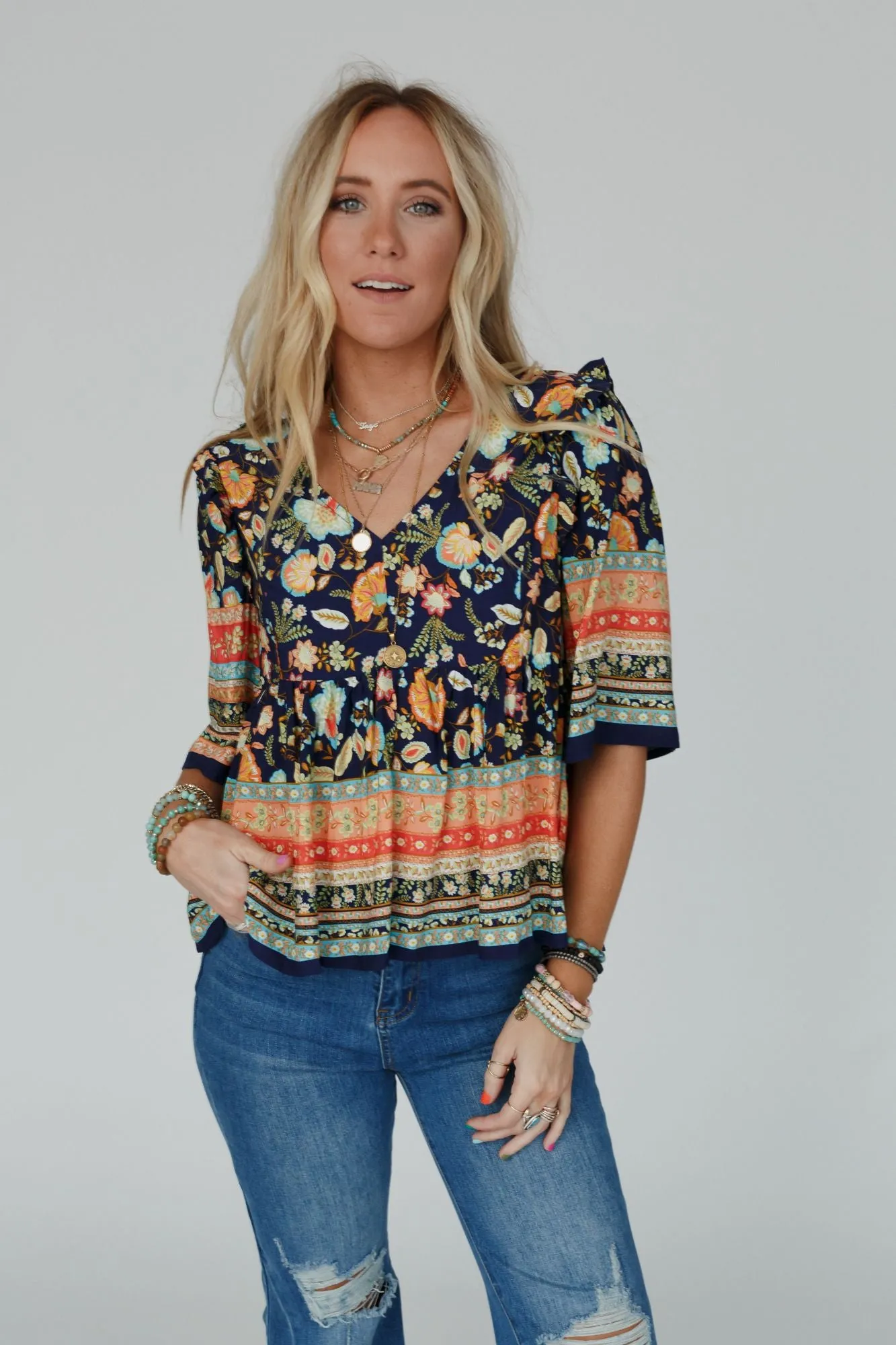 Paisley Bloom Top - Navy