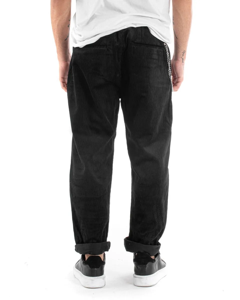 Pantaloni Uomo Tasca America Velluto Millerighe Costine Casual Nero GIOSAL-P5582A