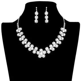 Pearl Embellished Flower Accent Rhinestone Jewelry Set