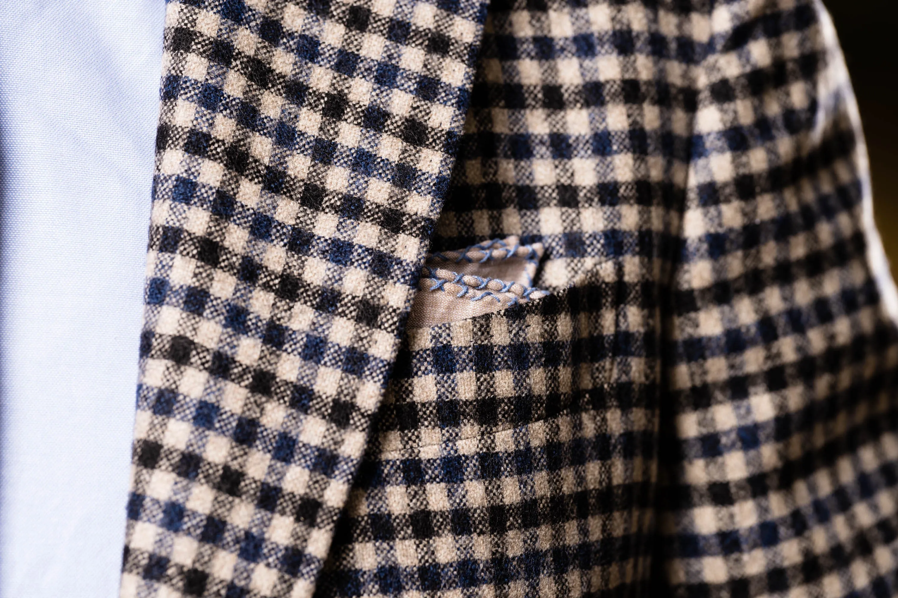 Periwinkle Blue X-Stitch Edge White Flannel Pocket Square