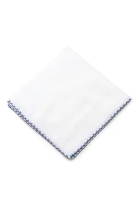 Periwinkle Blue X-Stitch Edge White Flannel Pocket Square