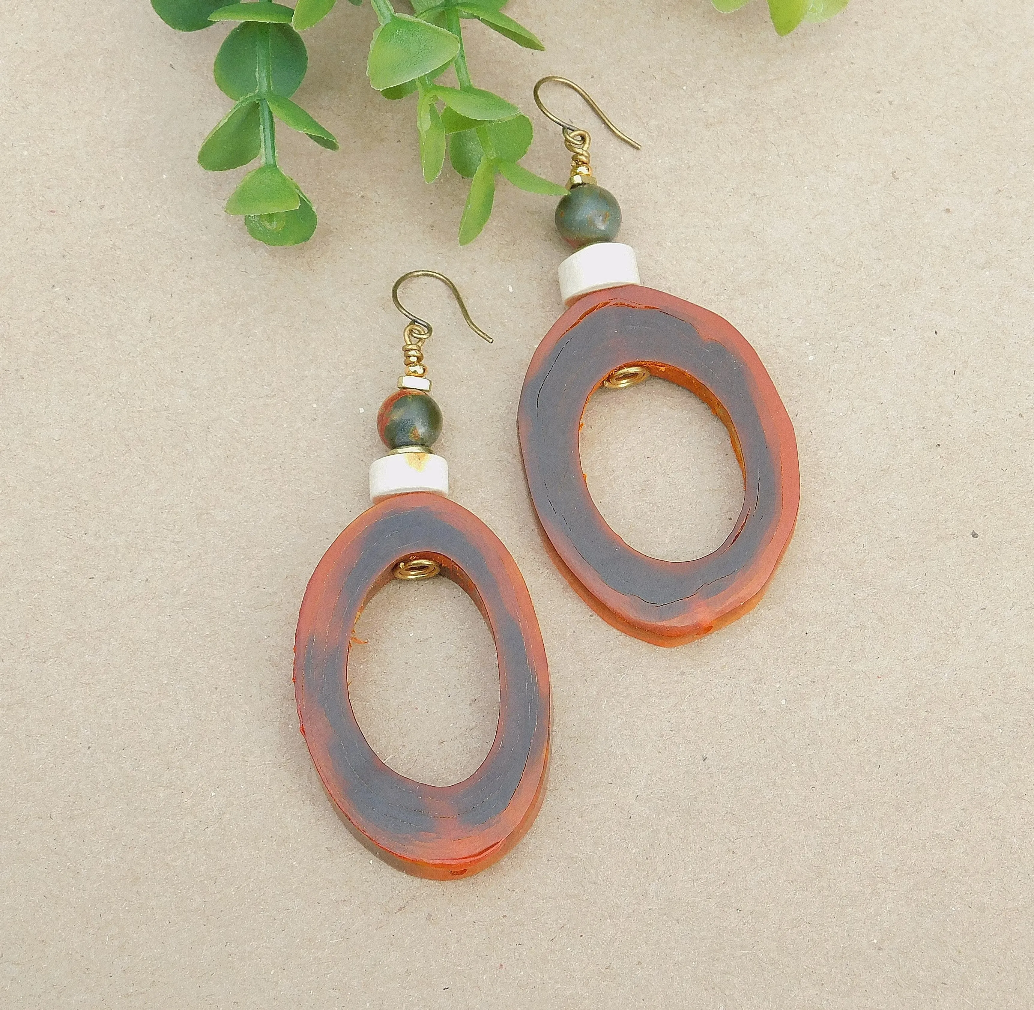 Red Creek and Moukaite Jasper Hoop Earrings