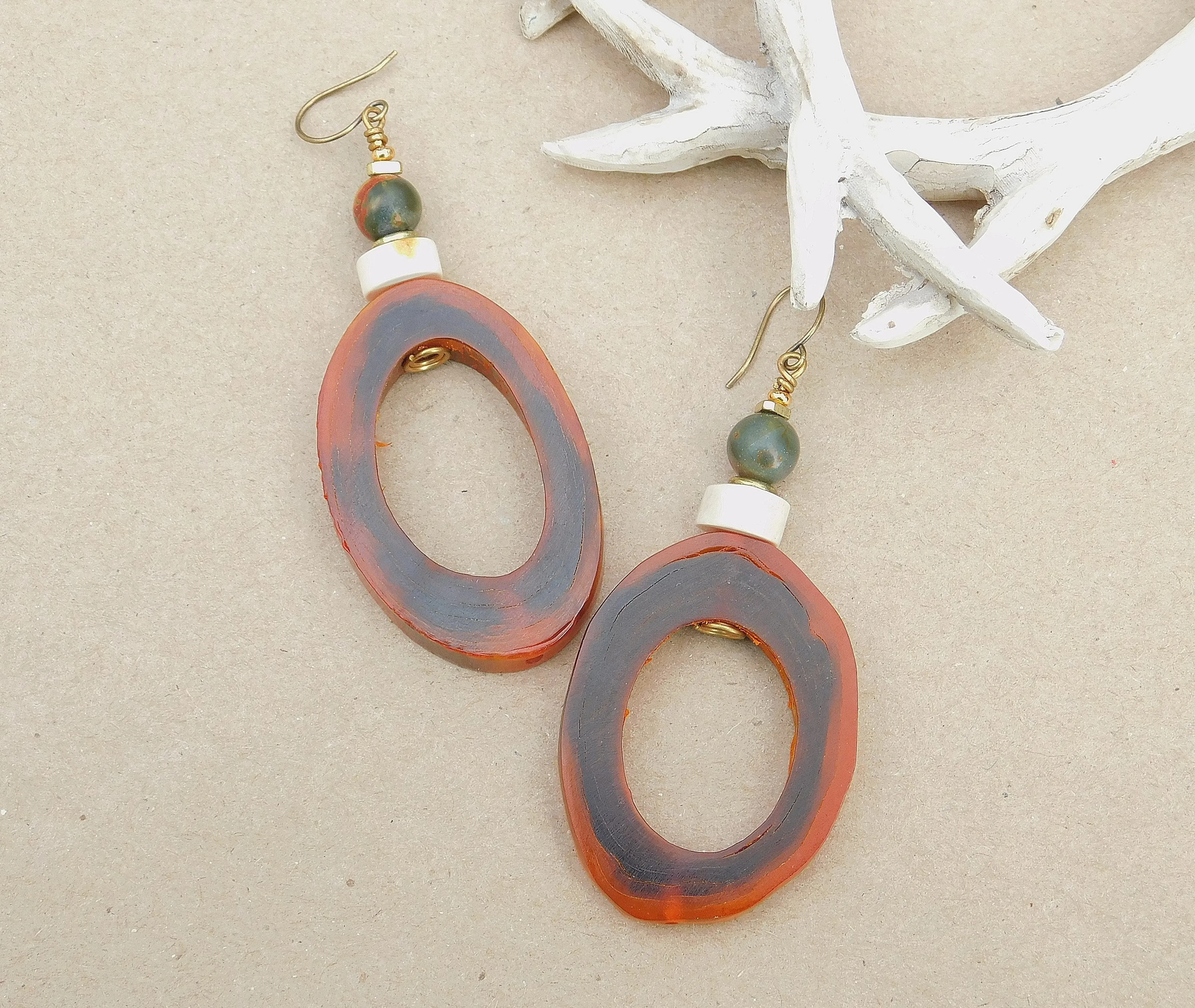 Red Creek and Moukaite Jasper Hoop Earrings