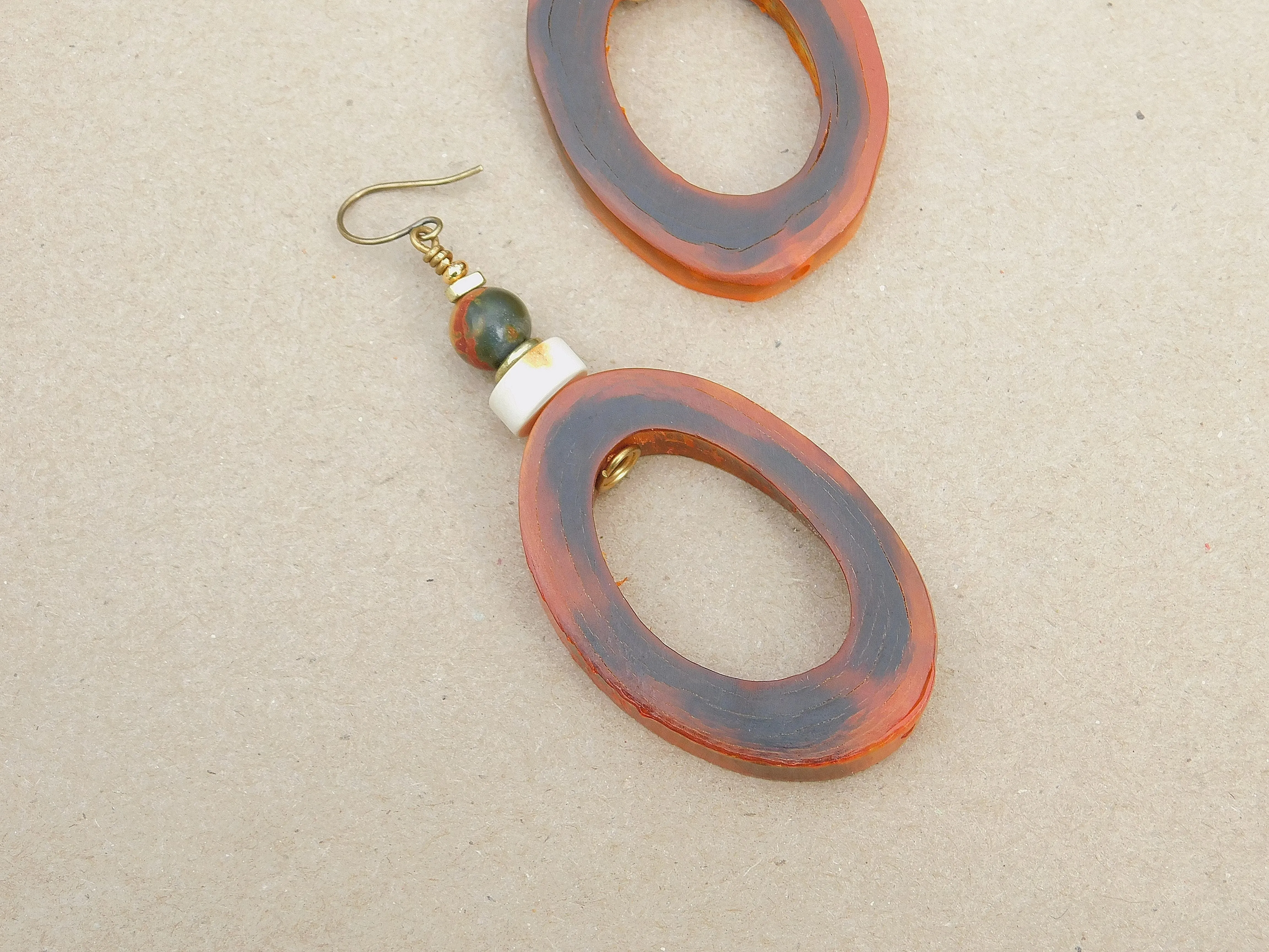 Red Creek and Moukaite Jasper Hoop Earrings