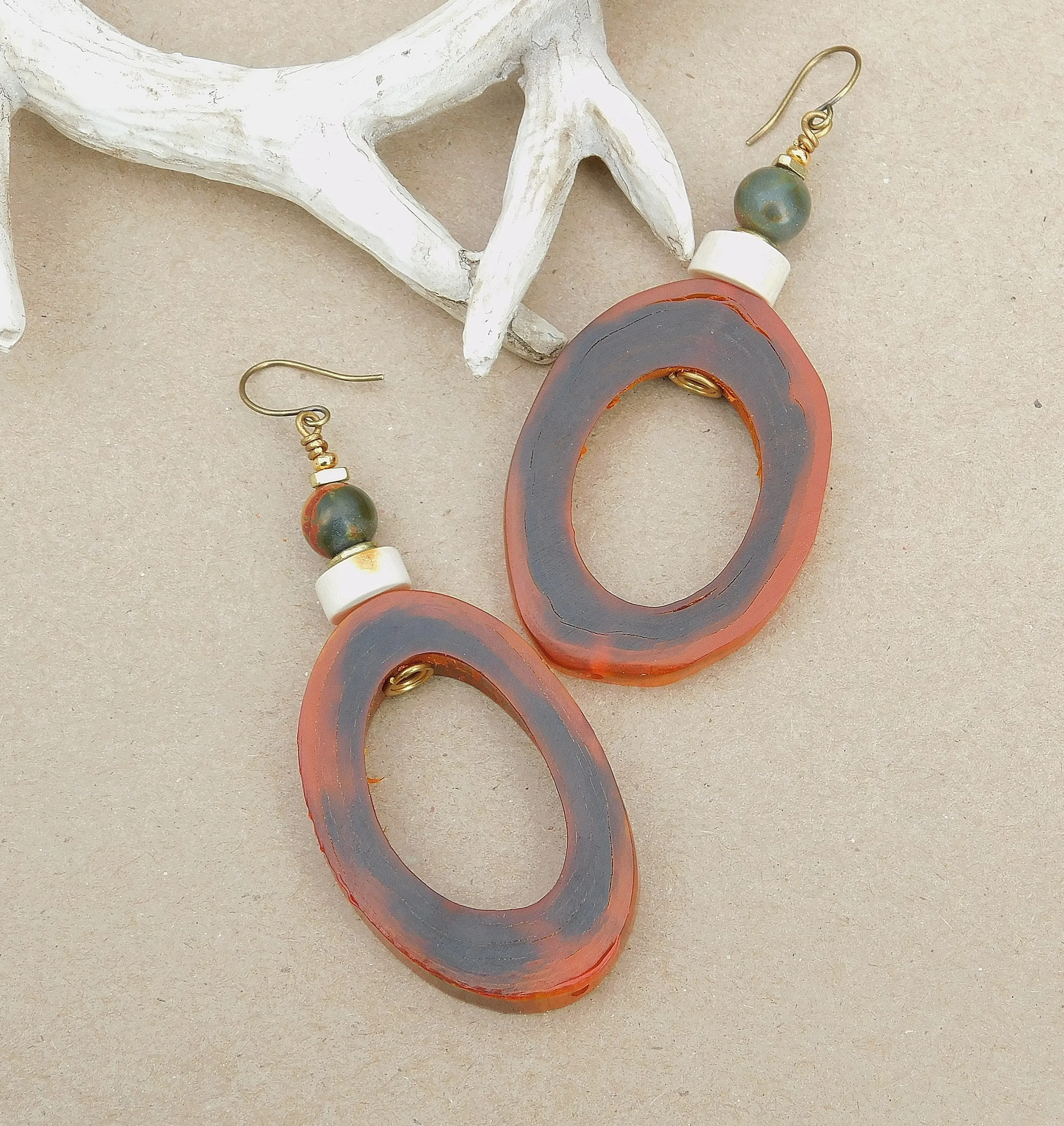 Red Creek and Moukaite Jasper Hoop Earrings