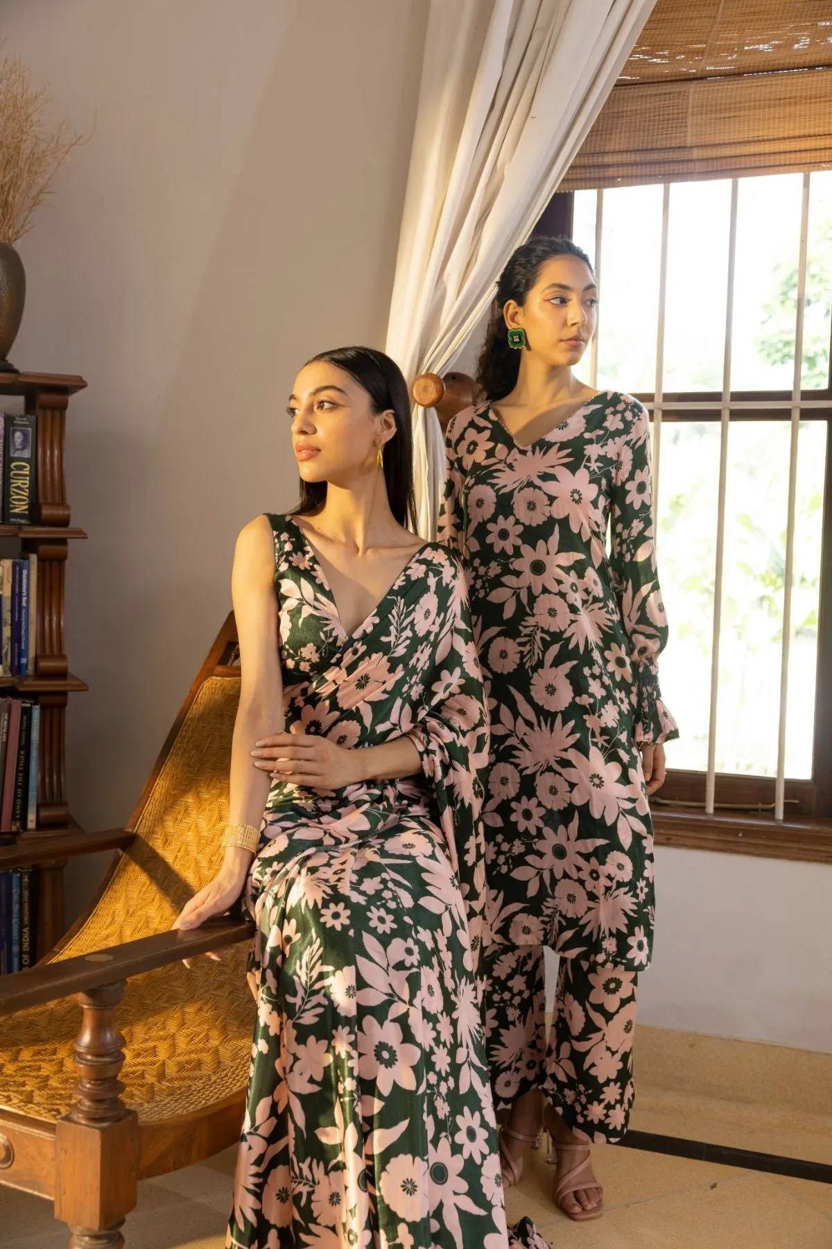 Rhythm Saree & Blouse - Oasis Green Print (Set of 2)