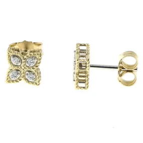 Roberto Coin Princess Flower Diamond Small Stud Earrings 18K Yellow Gold