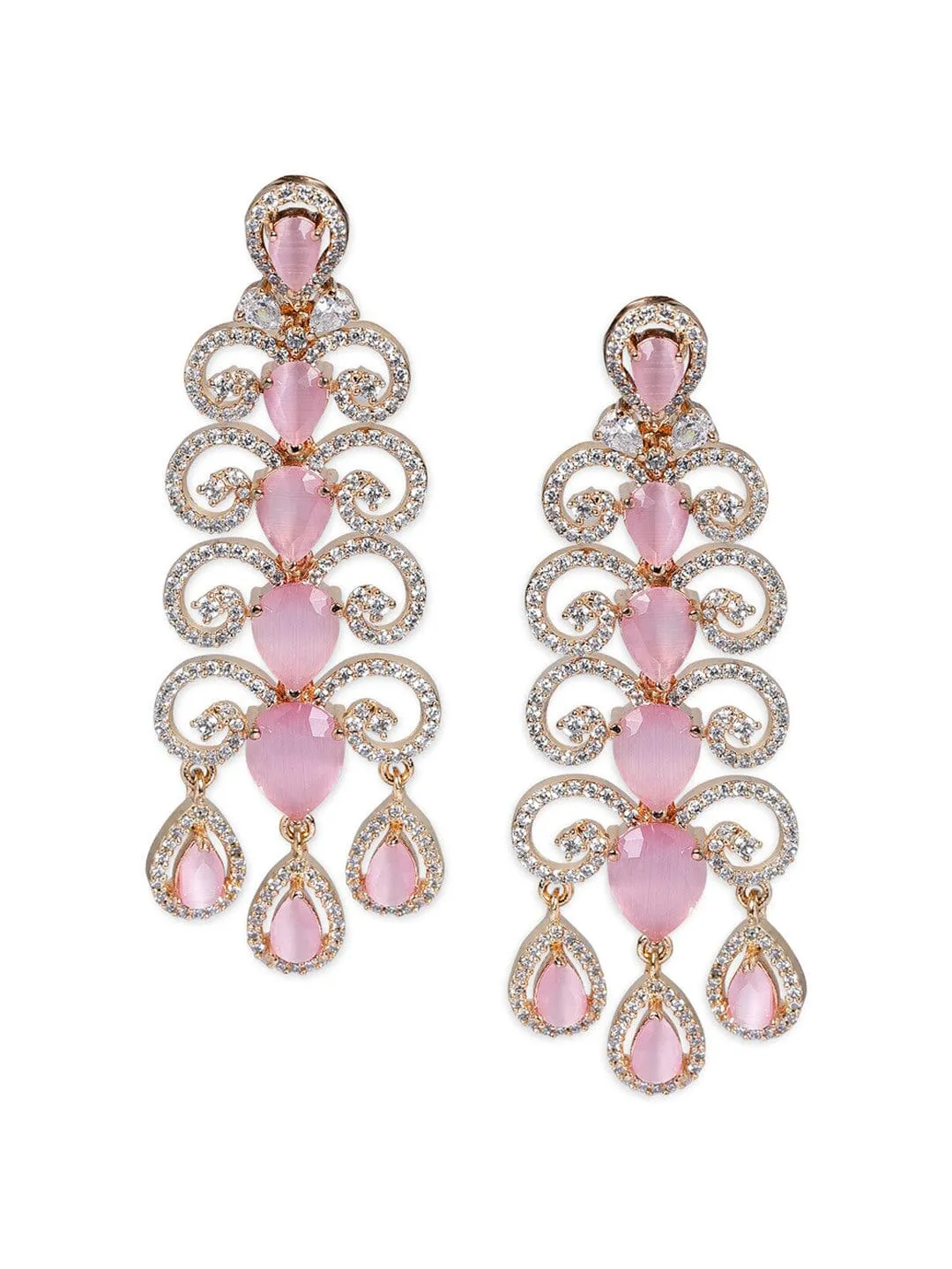 Rubans Coral Pink Stone studded Elegant Earrings