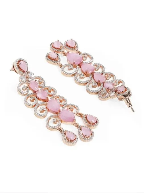 Rubans Coral Pink Stone studded Elegant Earrings