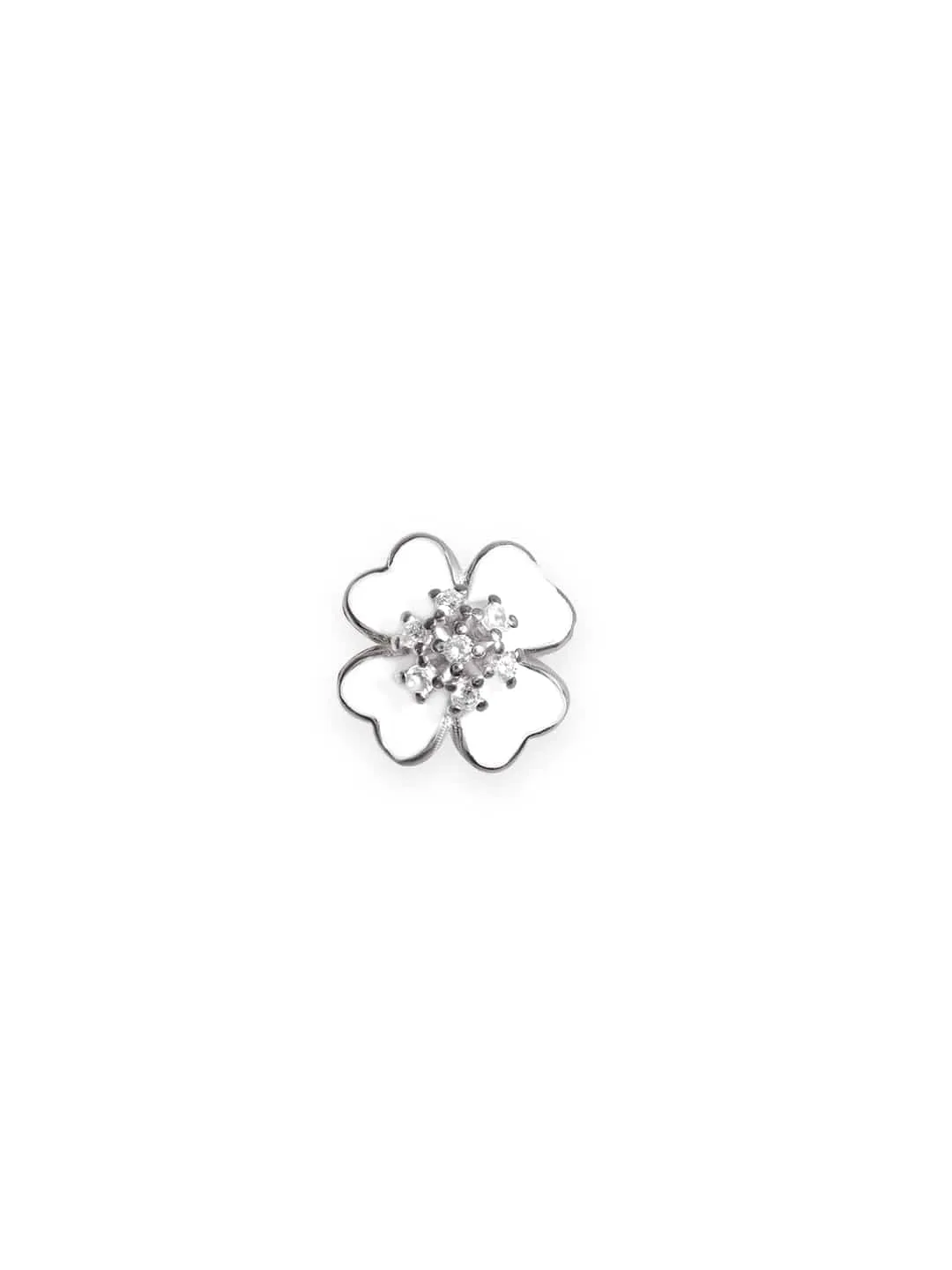 Rubans Rhodium plated 925 Sterling Silver White Enamel Flower Stud Earrings