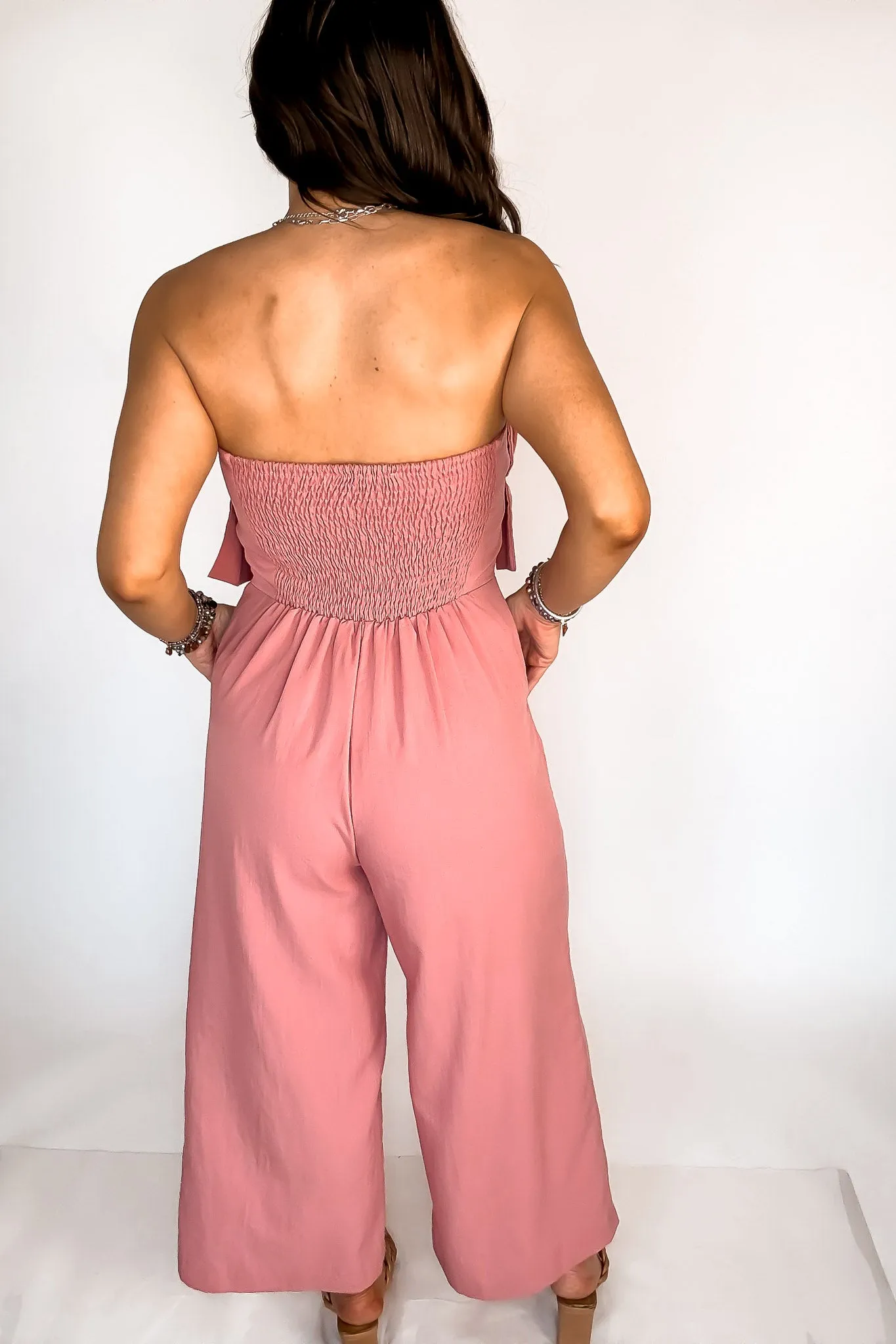 Ruffle Strapless Wide Leg Jumpsuit