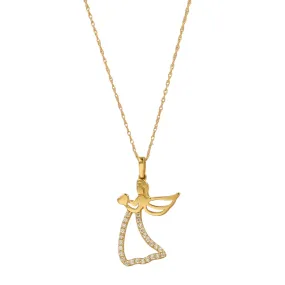 Set yellow gold 14k Singapore chain angel pendant-6293