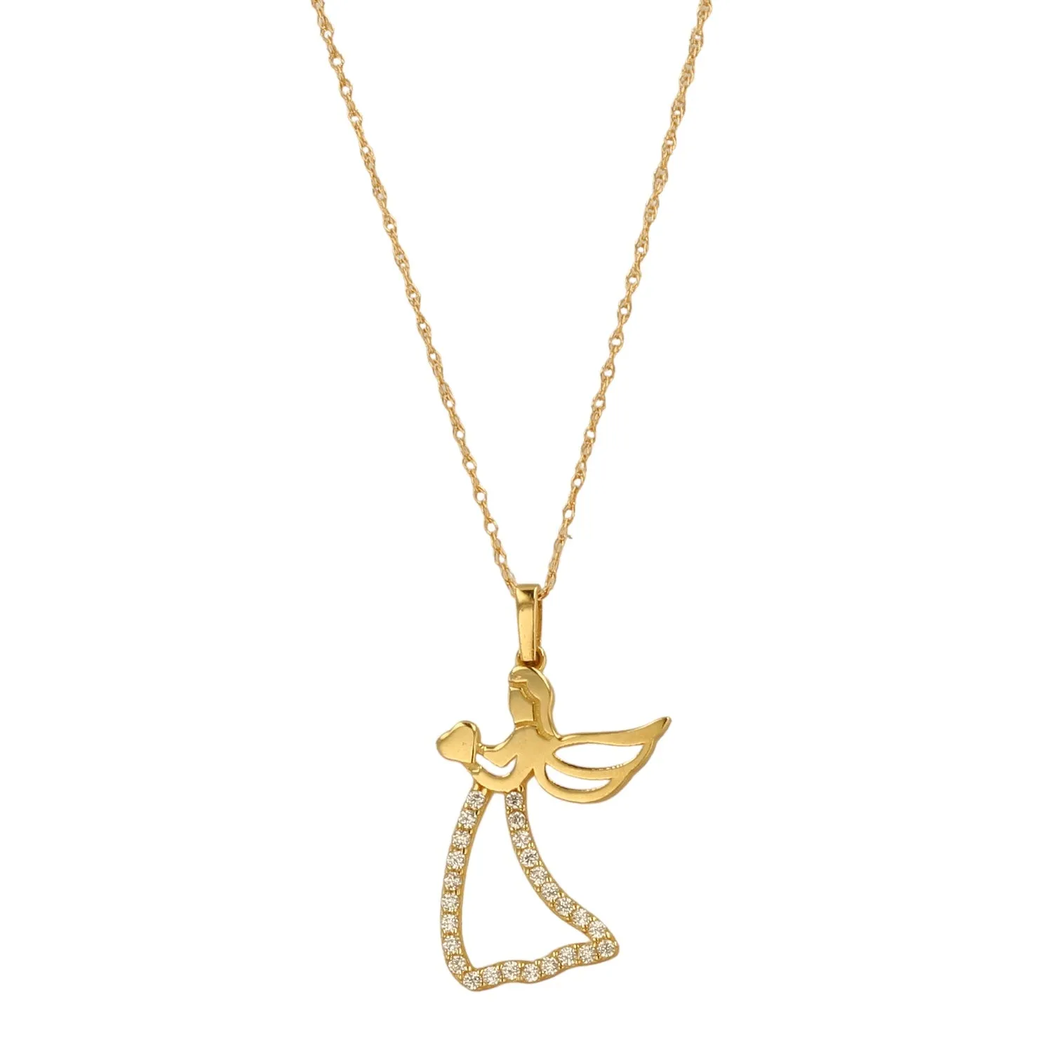 Set yellow gold 14k Singapore chain angel pendant-6293