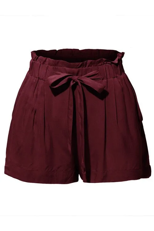 Smocked Belted High Waisted Shorts