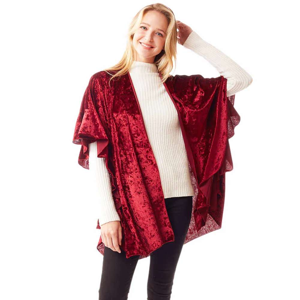 Solid Velvet Shawl Poncho