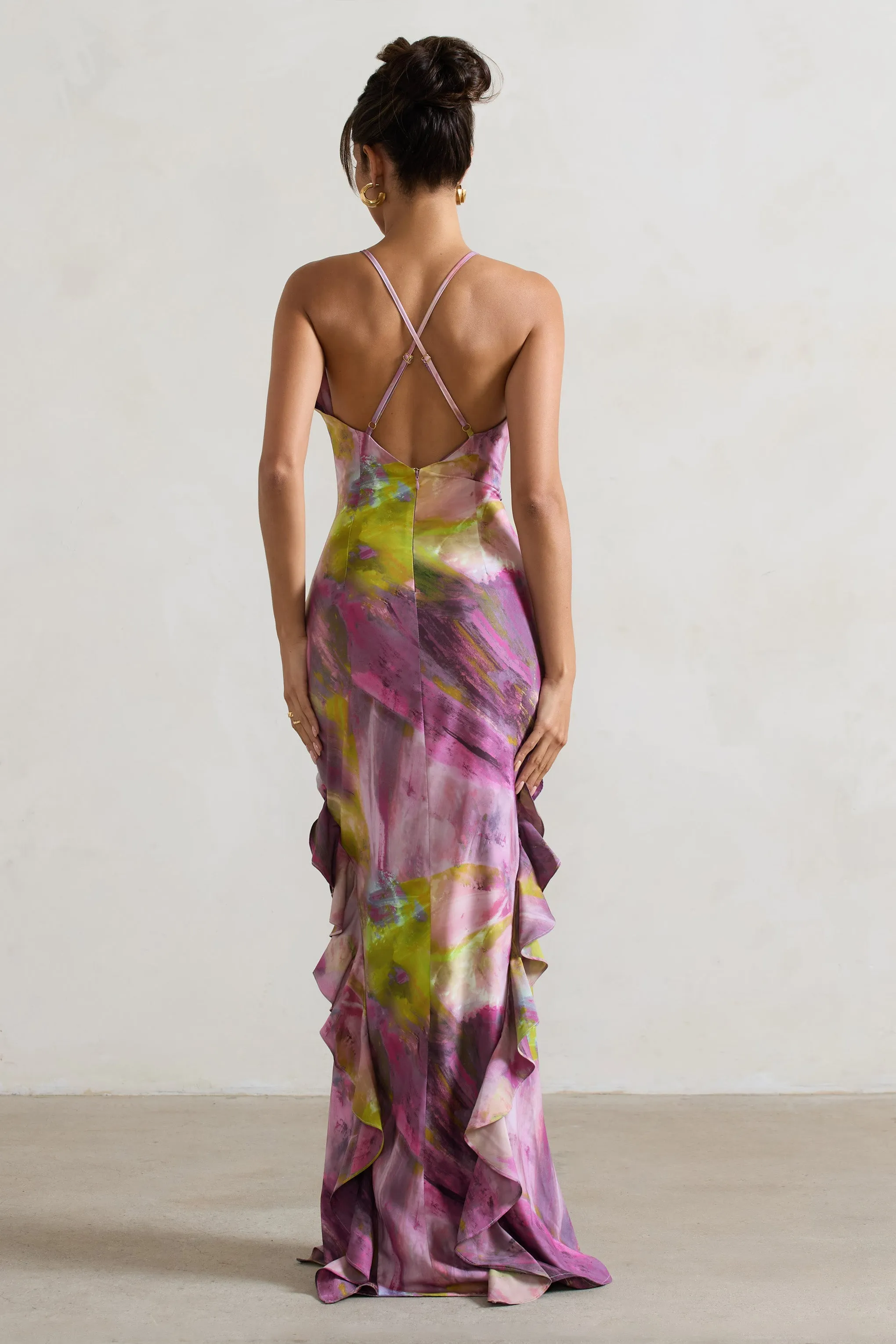 Sommer | Lilac Print Racer-Neck Ruffle Maxi Dress