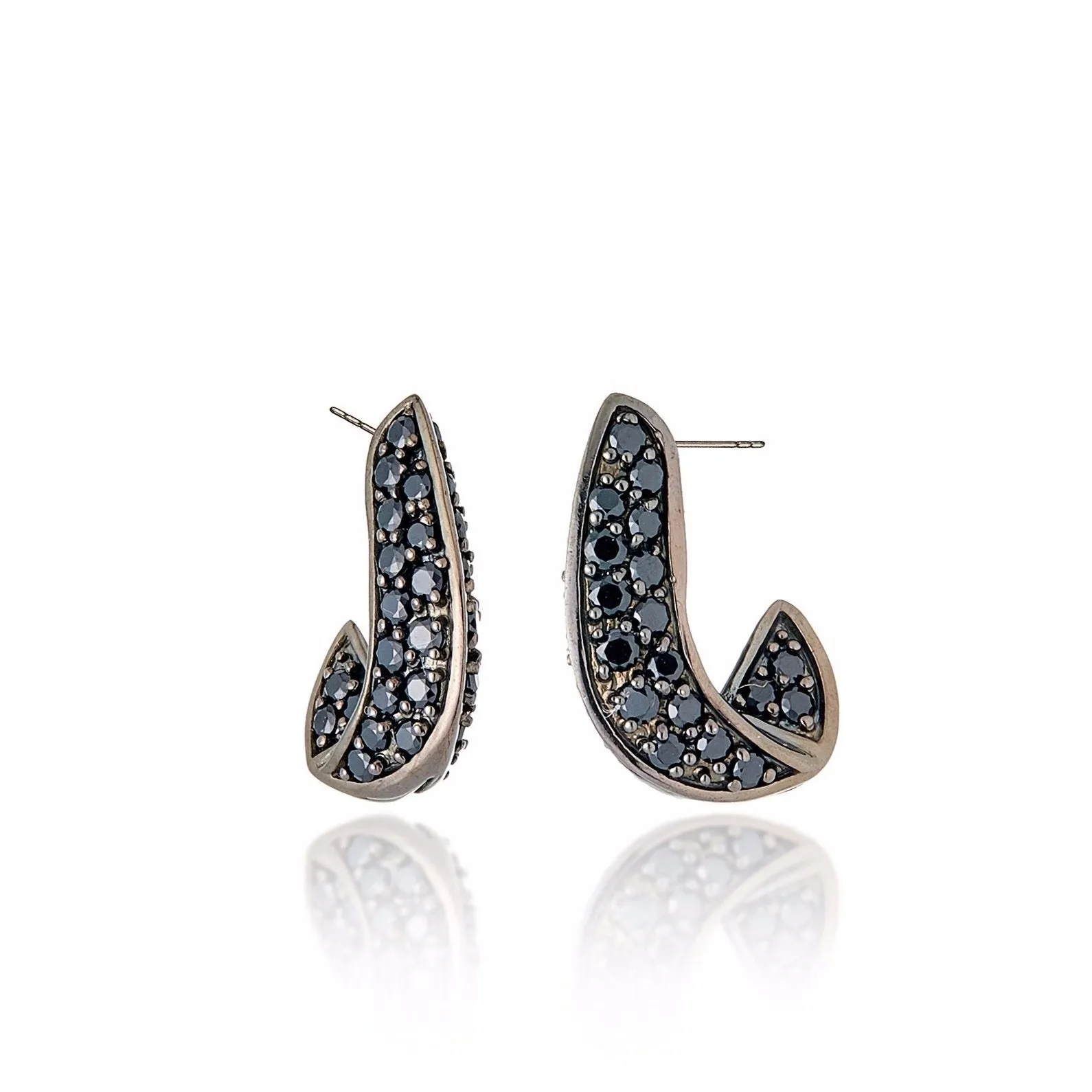 Sterling Silver Statement Earrings With Black Spinel