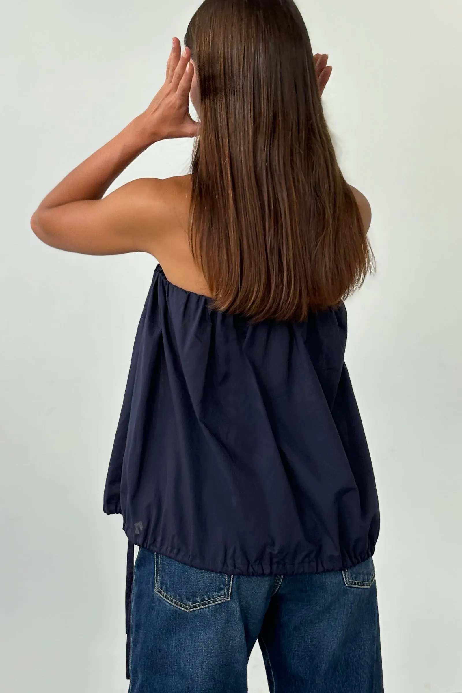 Strapless Bloom Top in Navy