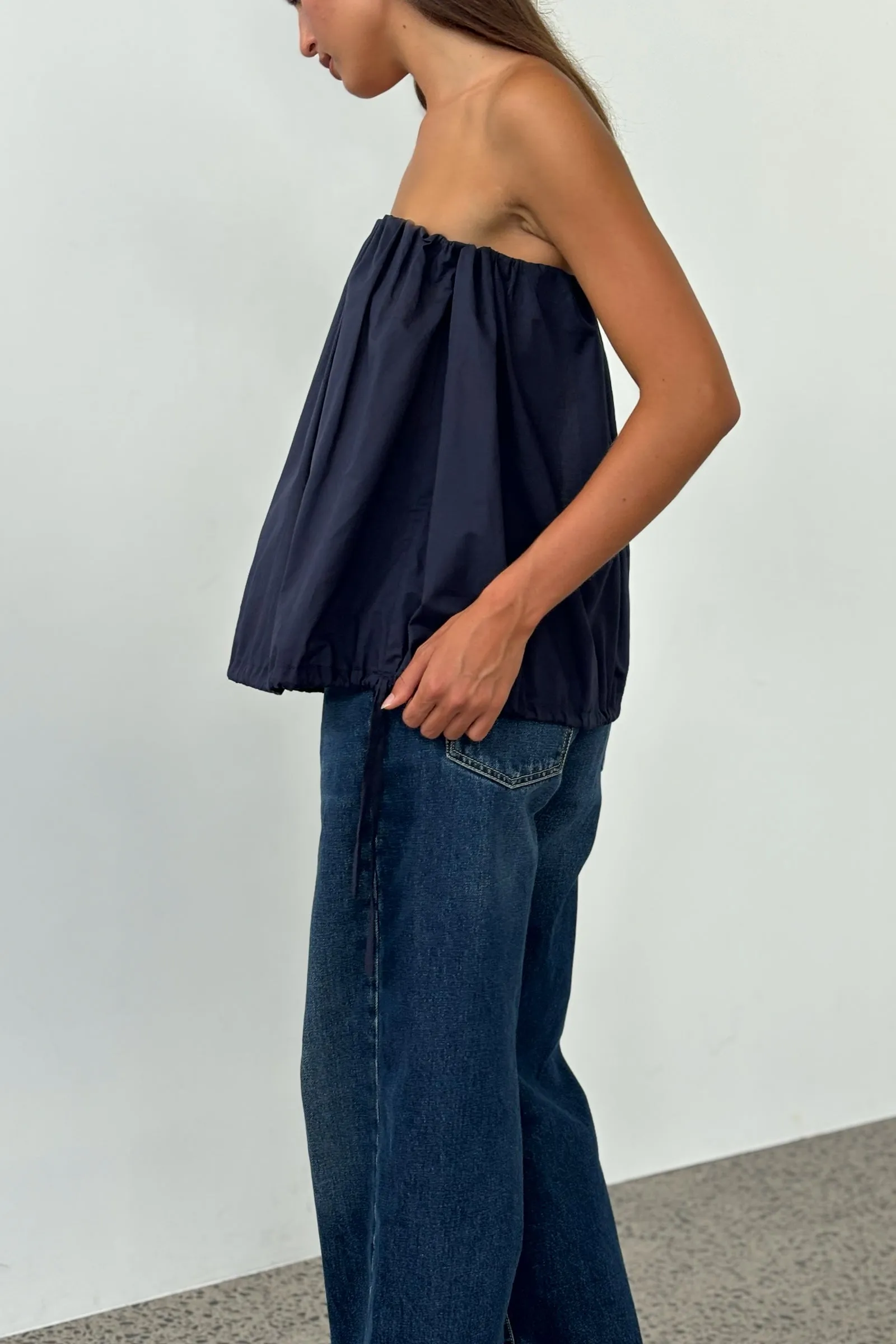 Strapless Bloom Top in Navy