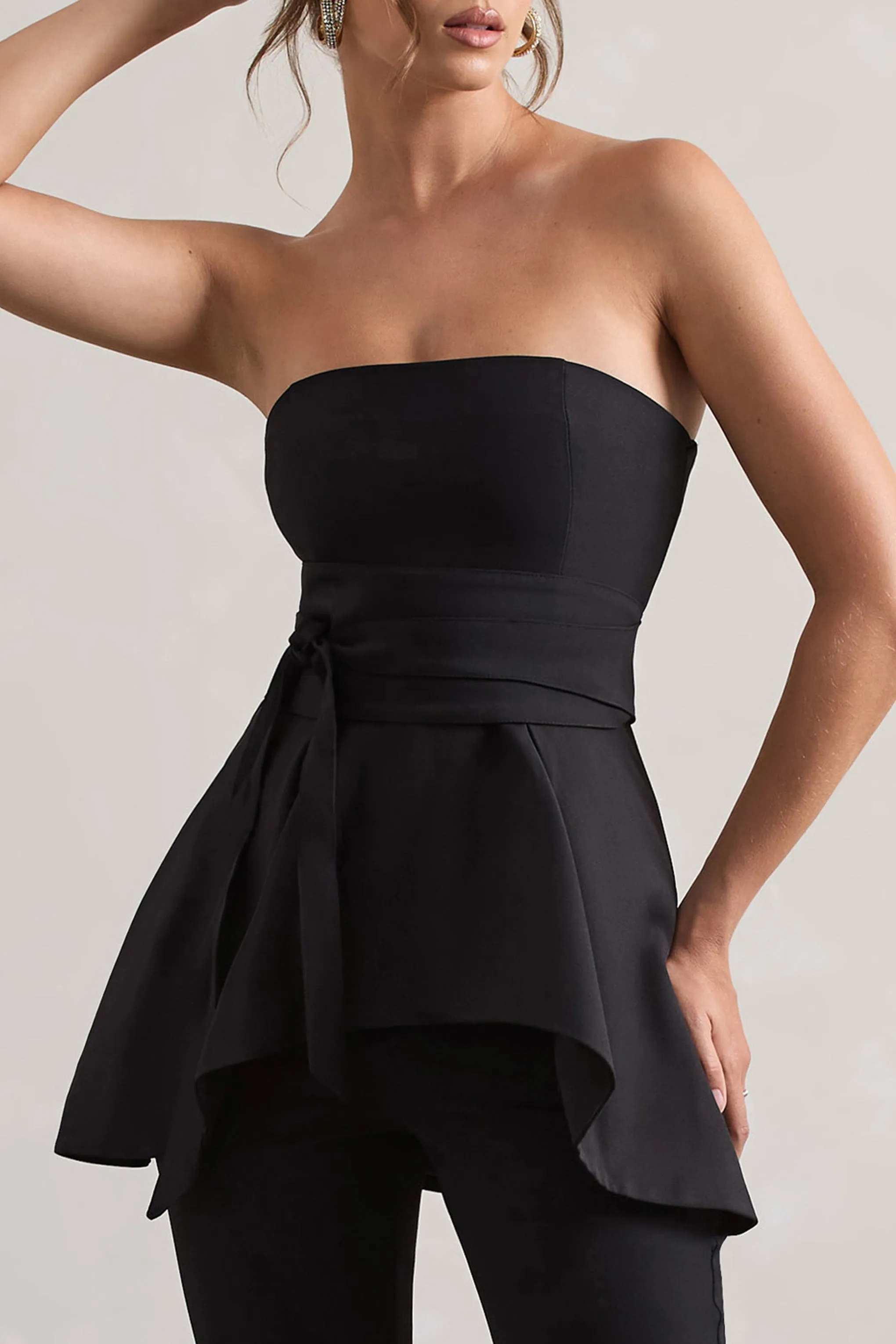 Success | Black Bandeau High-Low Tie-Waist Top