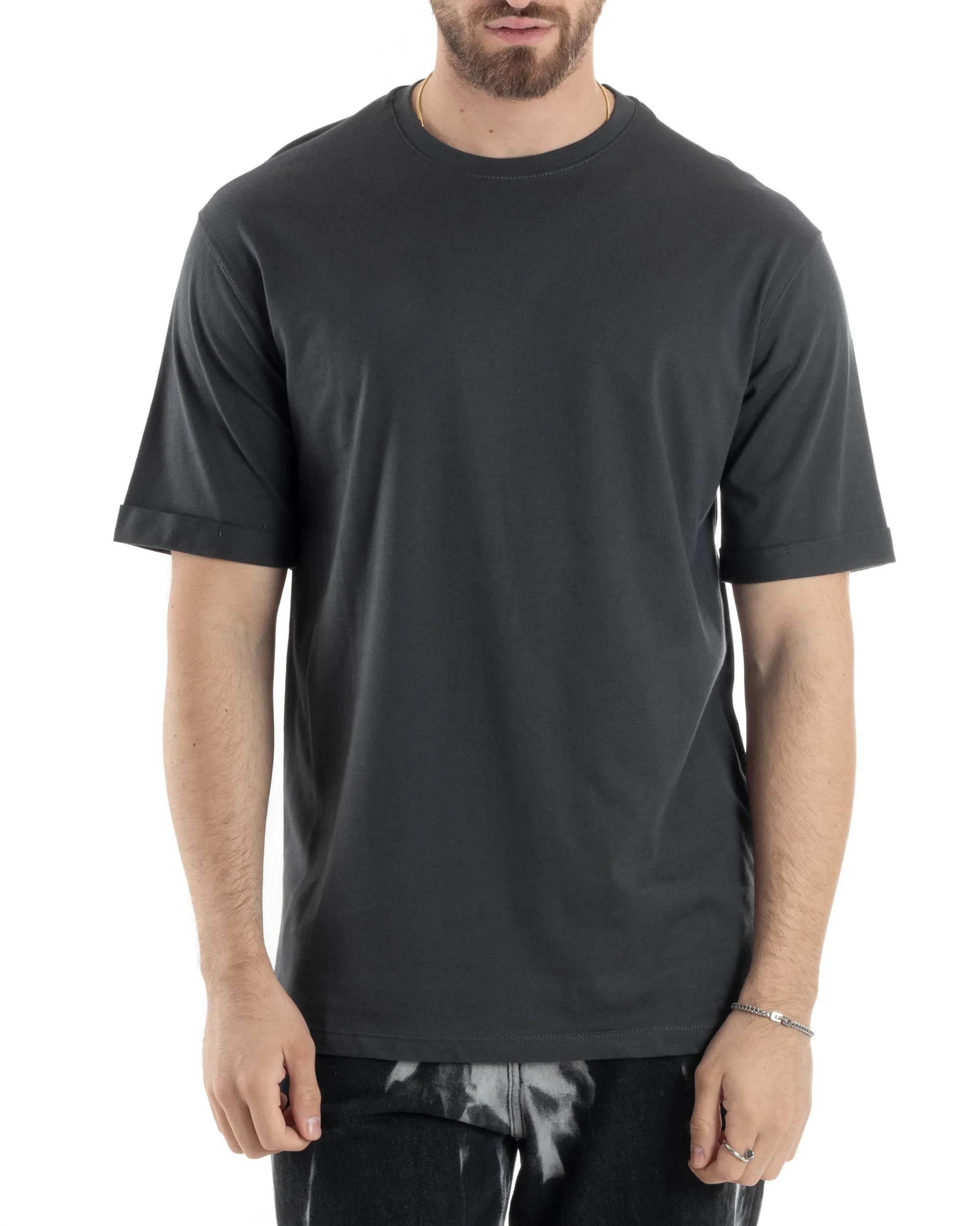 T-shirt Uomo Girocollo Basic Casual Regular Fit Tinta Unita Piombo GIOSAL-TS3058A