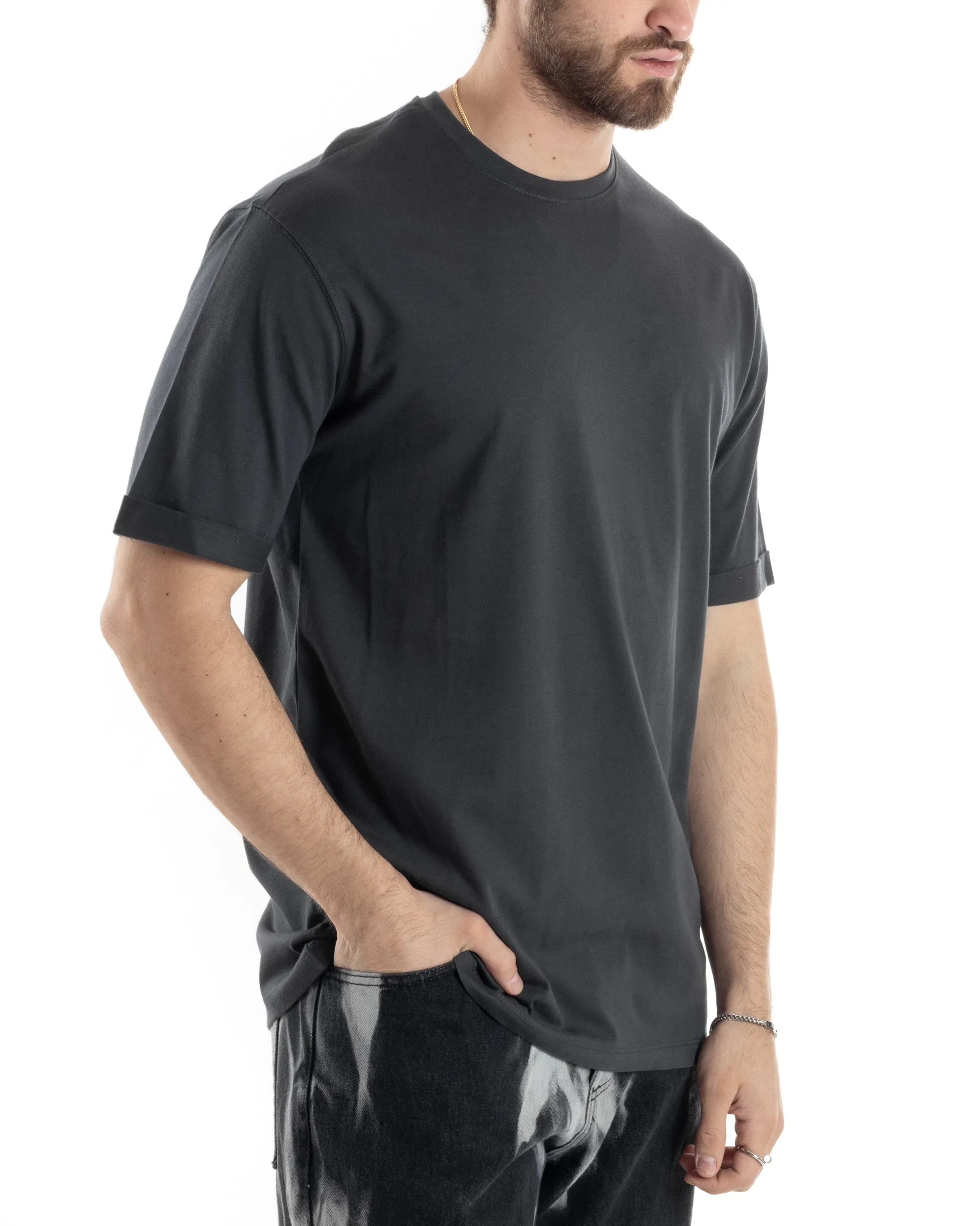 T-shirt Uomo Girocollo Basic Casual Regular Fit Tinta Unita Piombo GIOSAL-TS3058A