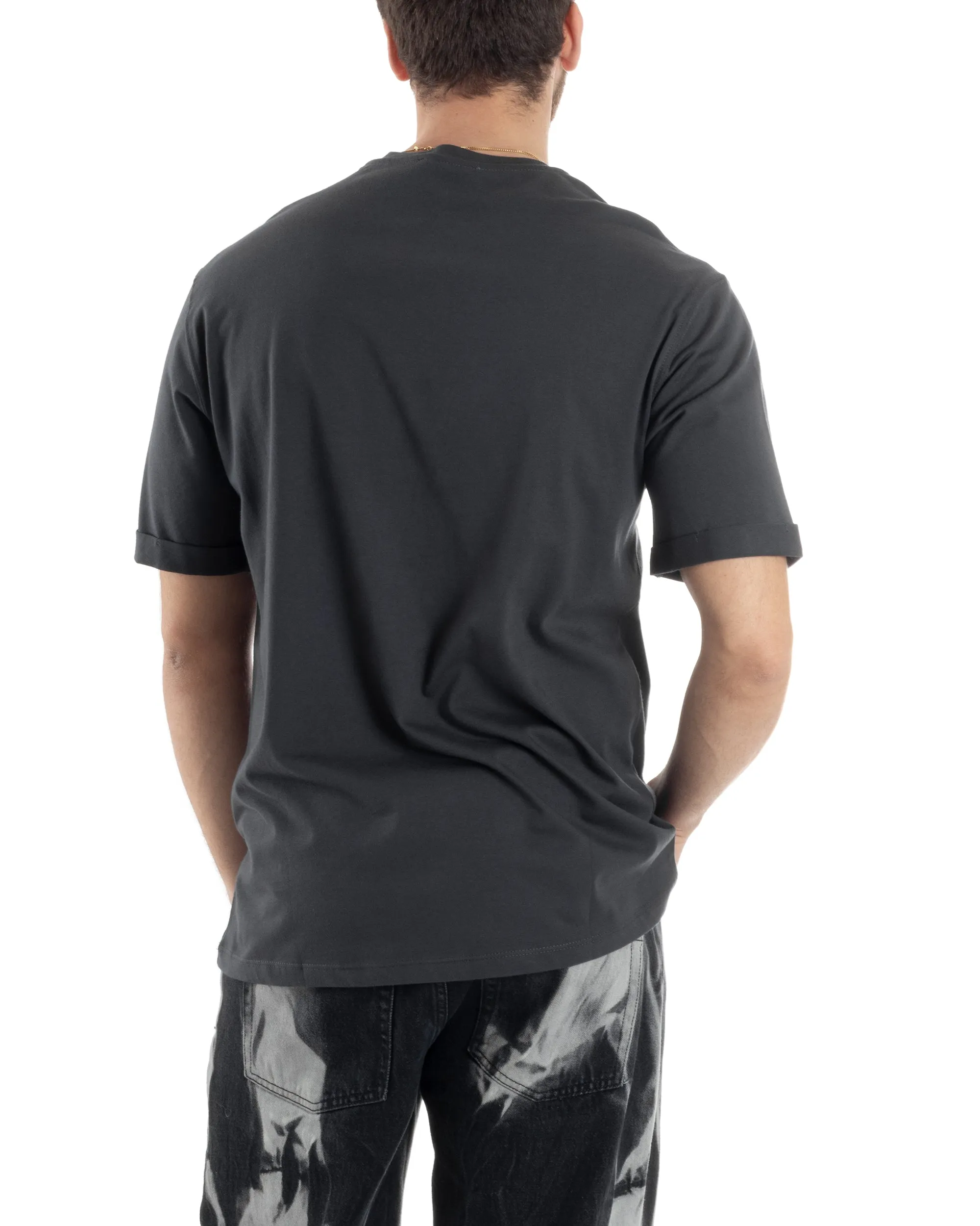 T-shirt Uomo Girocollo Basic Casual Regular Fit Tinta Unita Piombo GIOSAL-TS3058A