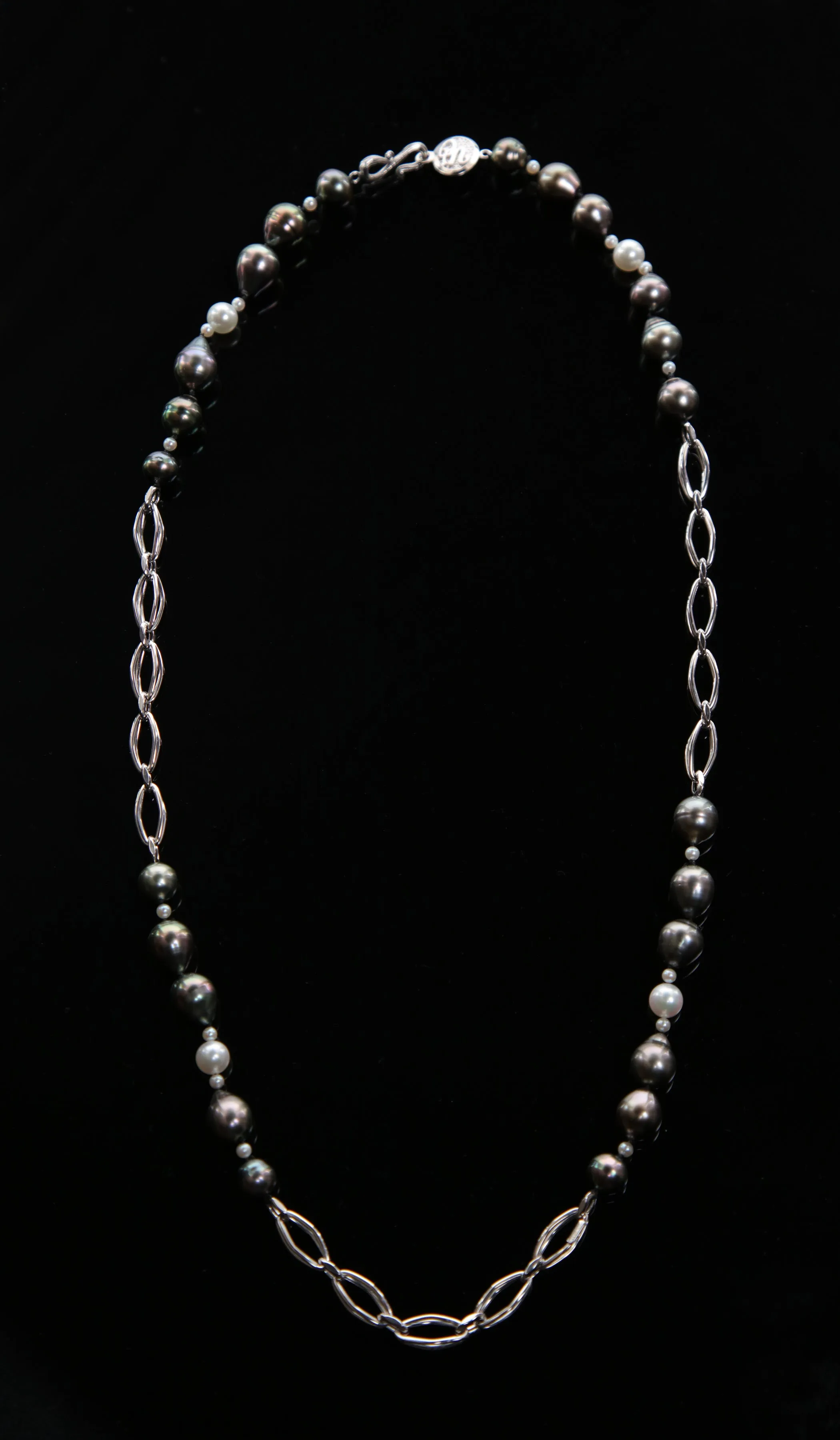 Tahitian and Akoya Pearl Sections Alternate With White Gold Chain