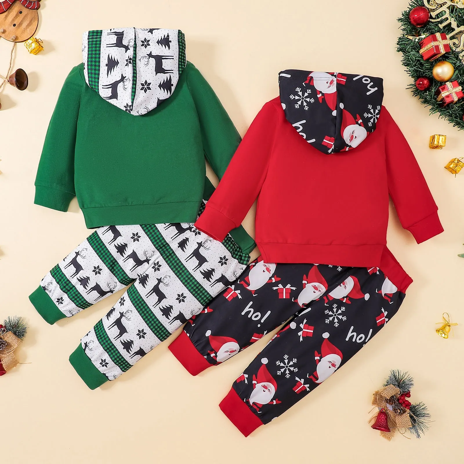 Toddler Boys Christmas Print Long-sleeved Hooded Sweatshirt and Pants Set