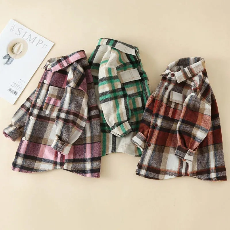 Toddler Boys Girls Cotton Colorful Plaid Shirt Top