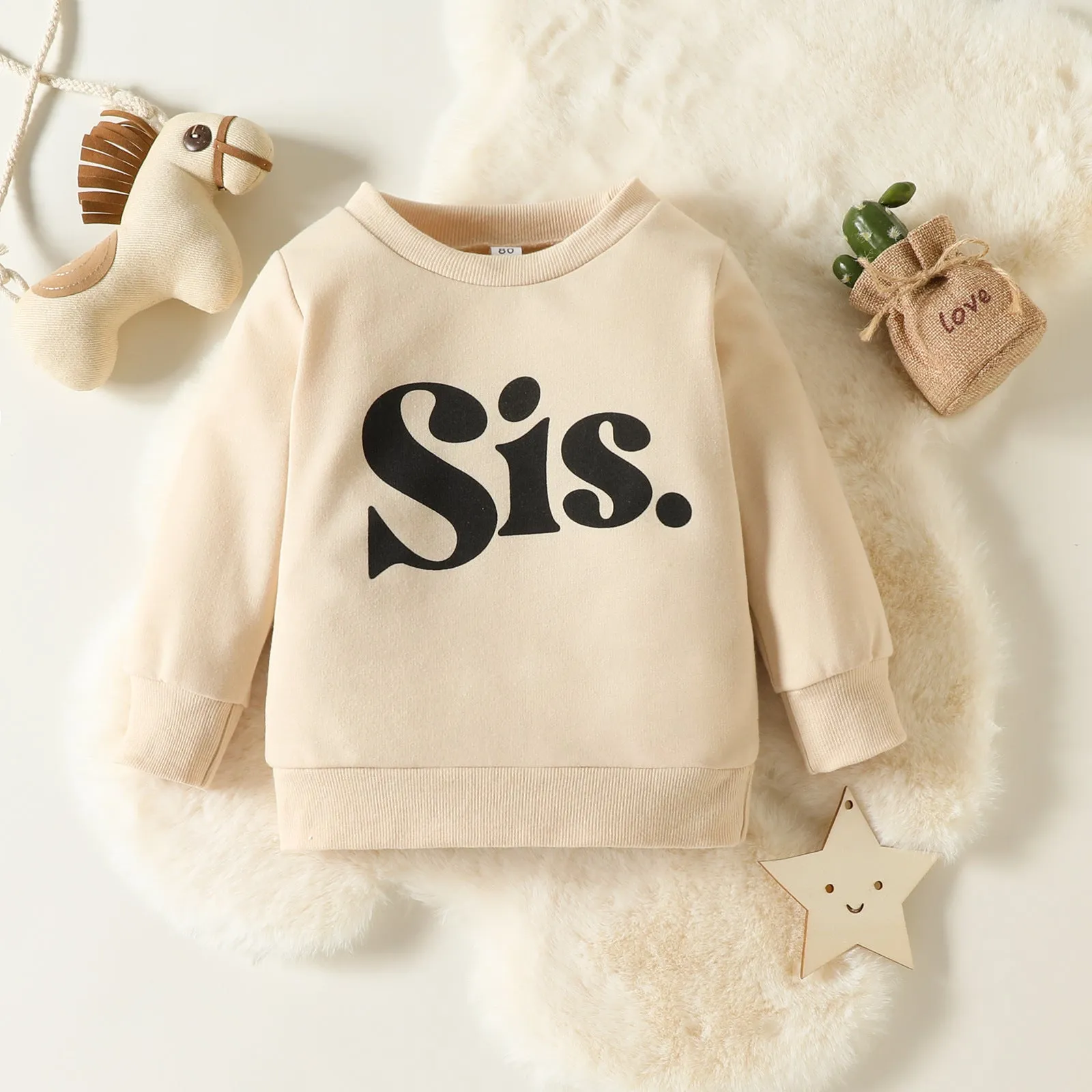 Toddler Kids Simple Letter Print Solid Color Sweater