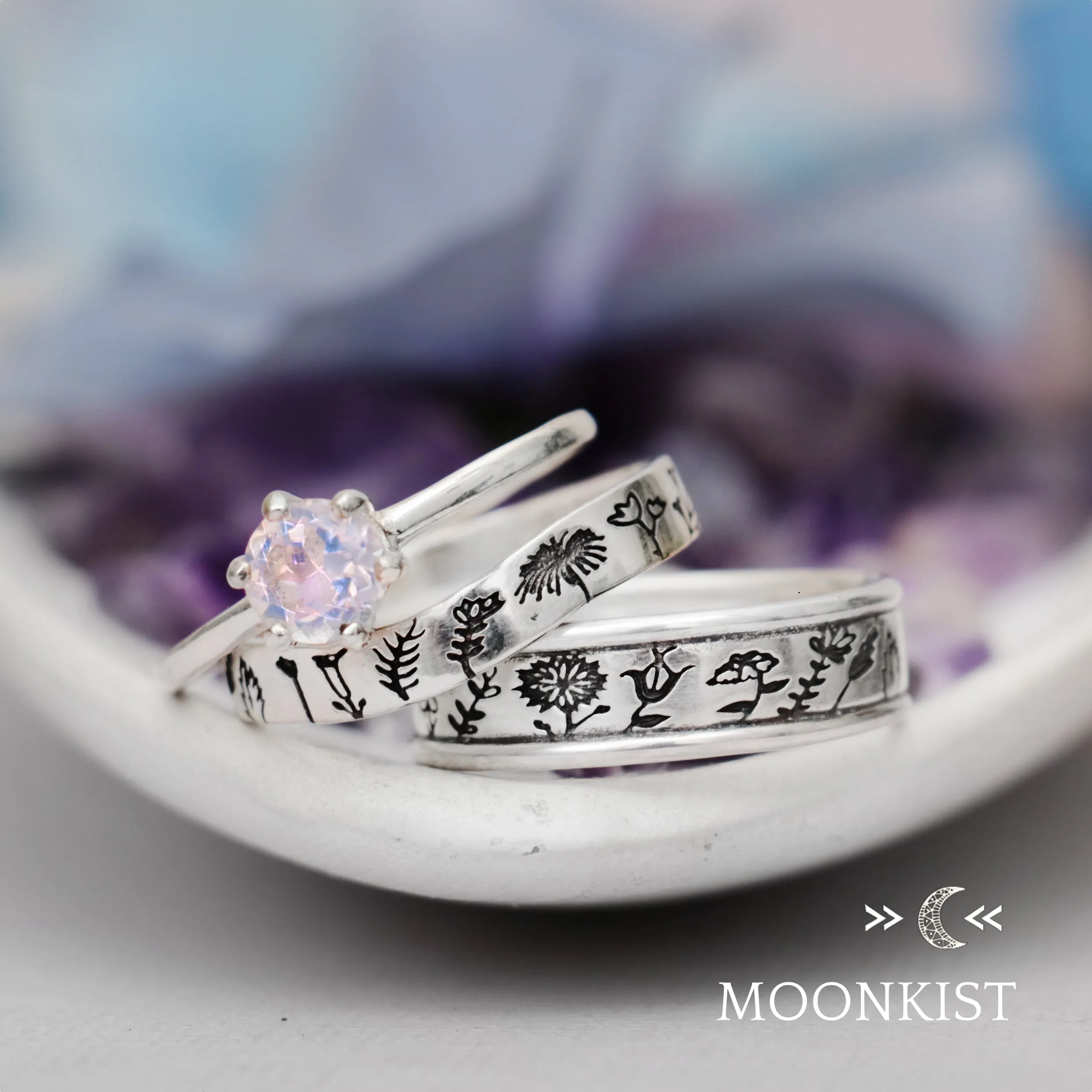 Wildflower Wedding Ring Set  | Moonkist Designs